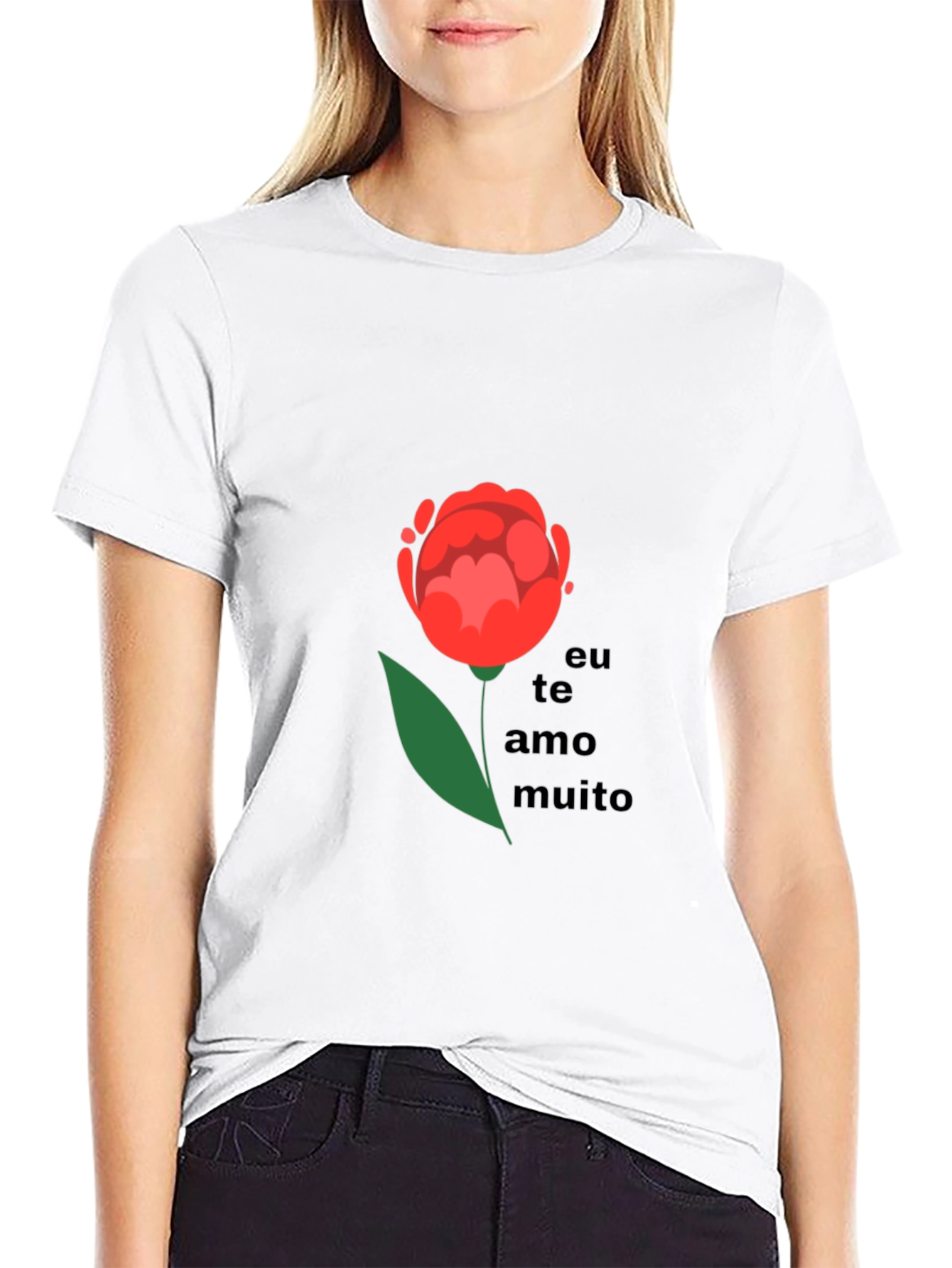 Romantic Eu Te Amo Muito Flower Graphic T-Shirt