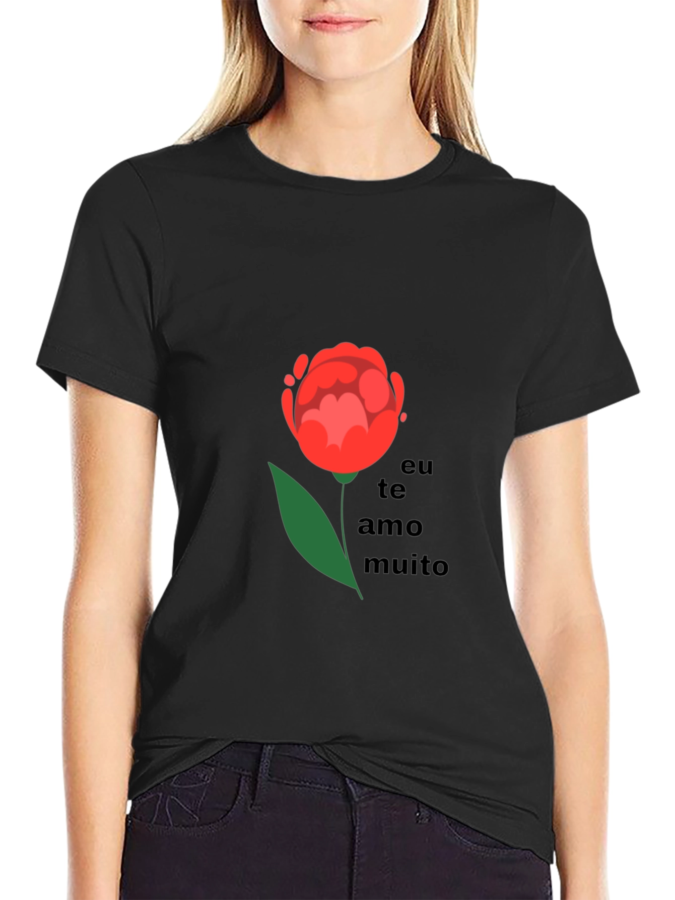 Romantic Eu Te Amo Muito Flower Graphic T-Shirt