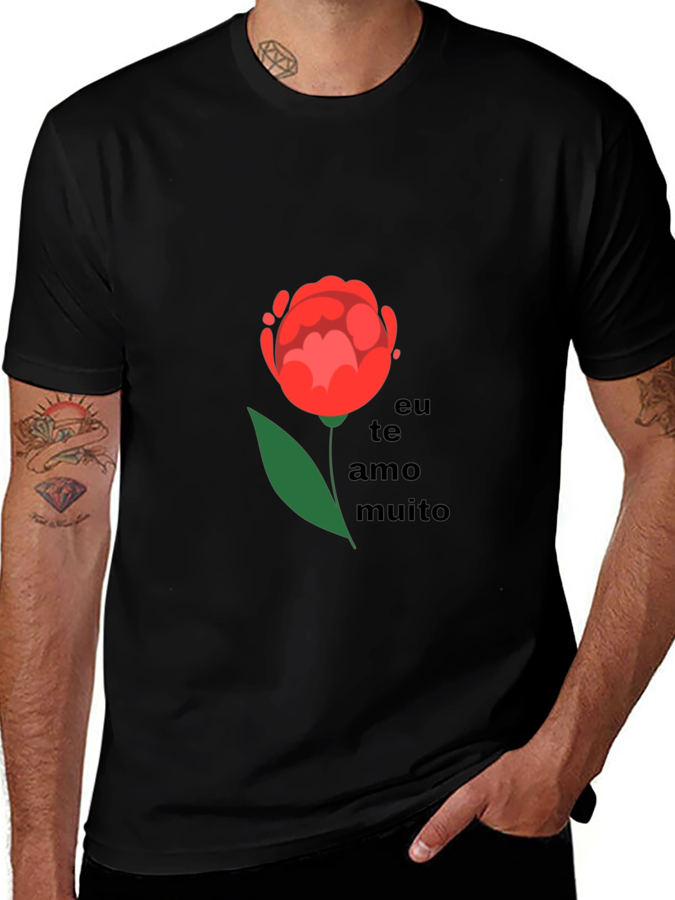Romantic Eu Te Amo Muito Flower Graphic T-Shirt