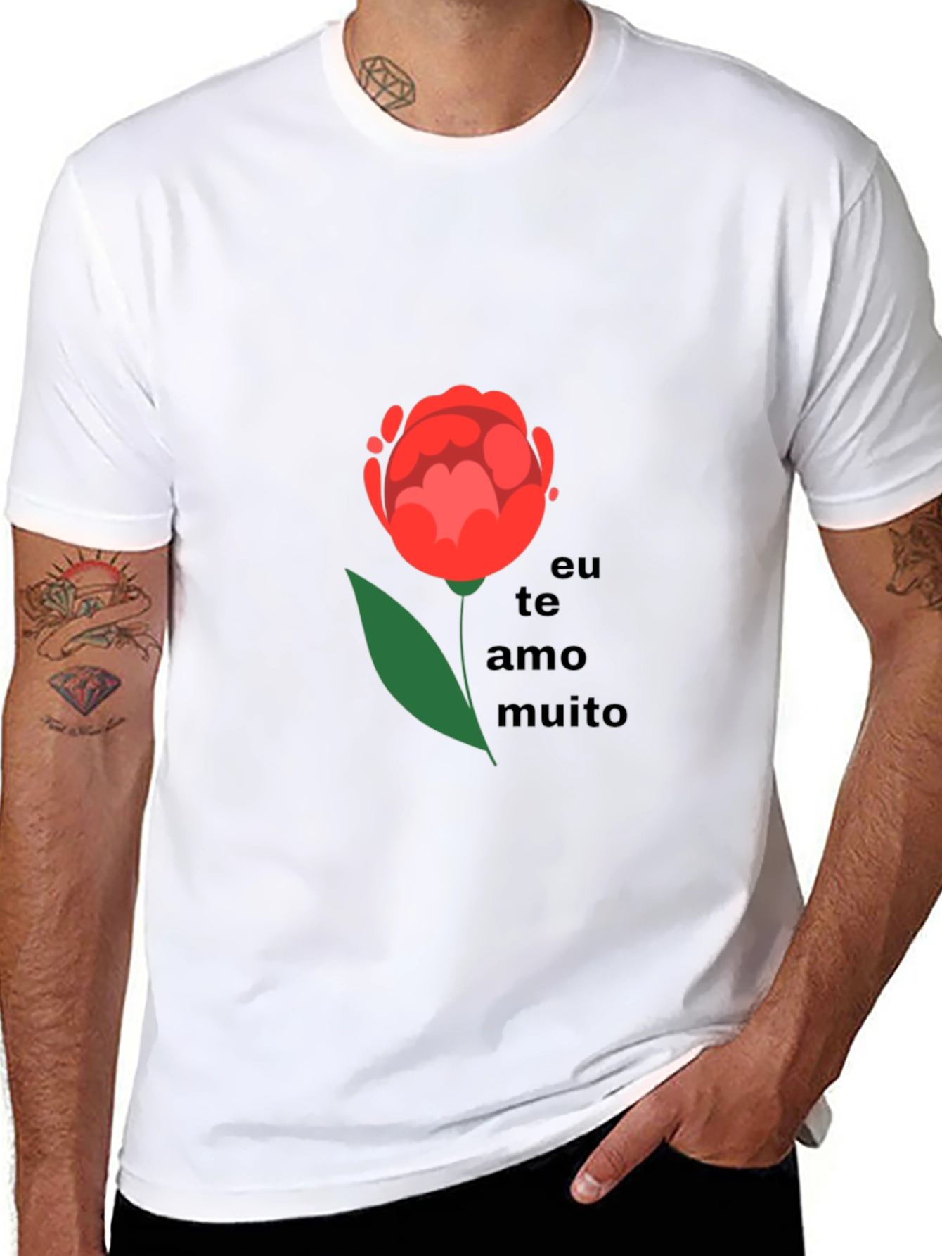 Romantic Eu Te Amo Muito Flower Graphic T-Shirt