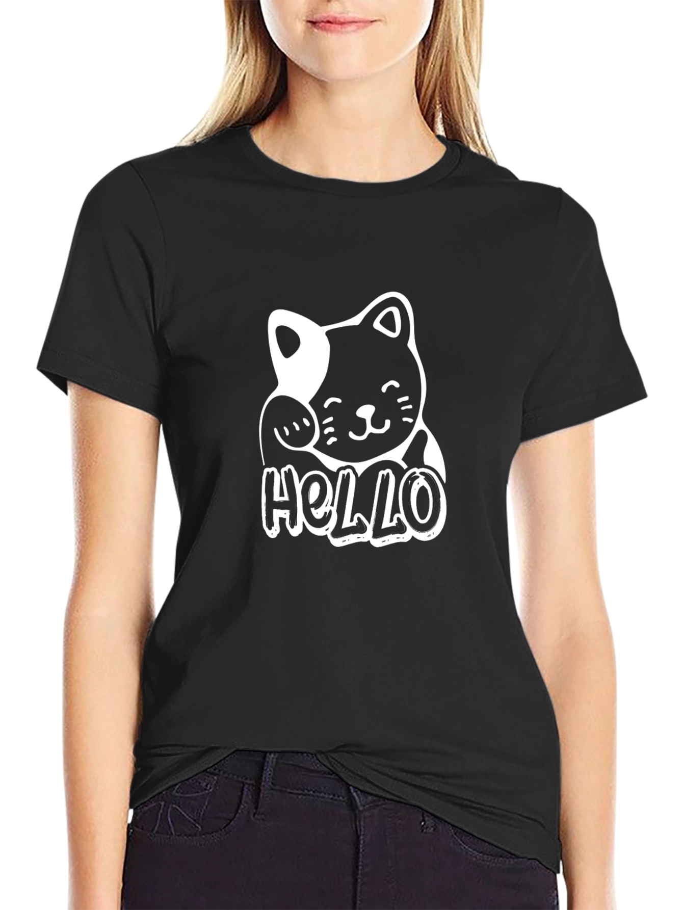 Cute Hello Kitty Graphic Black T-Shirt