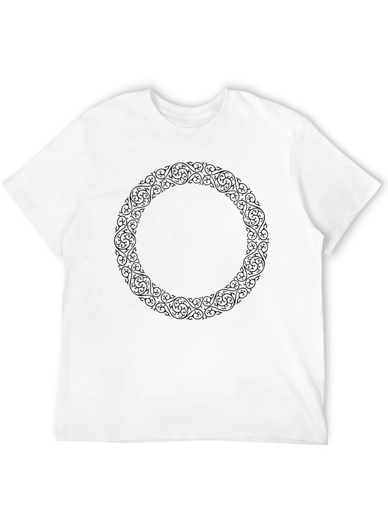 Elegant Black Tee with Circular Filigree Design