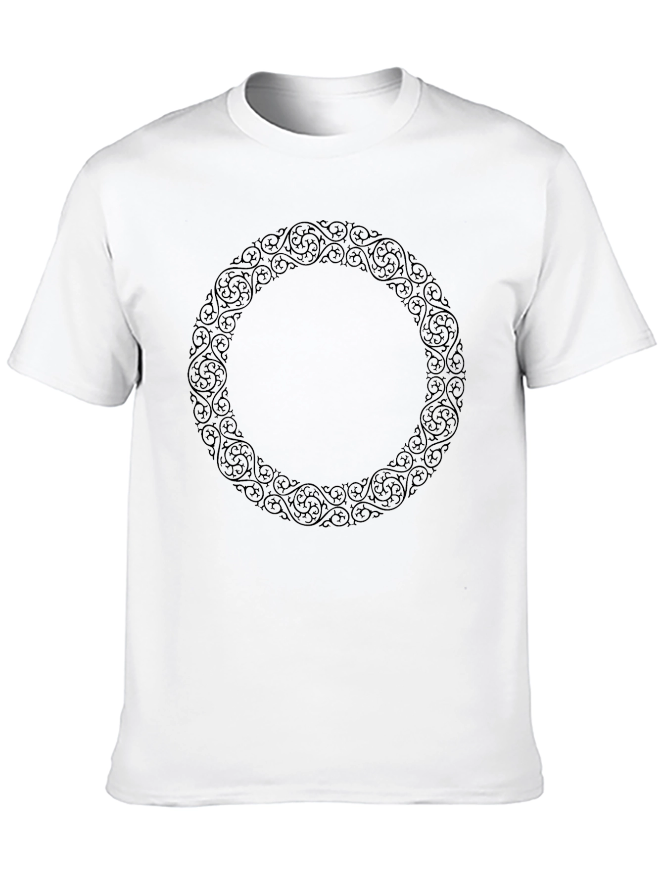 Elegant Black Tee with Circular Filigree Design