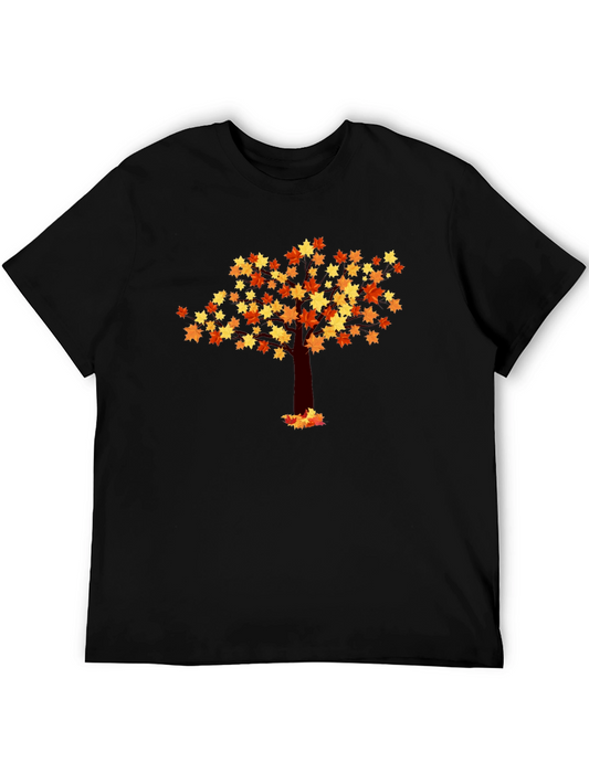 Autumn Leaf Tree Graphic Tee - Black Cotton Shirt