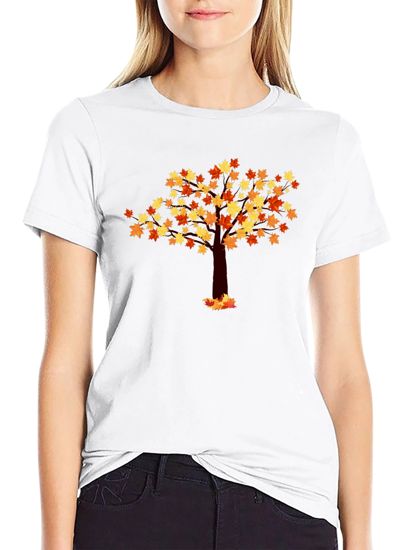 Autumn Leaf Tree Graphic Tee - Black Cotton Shirt