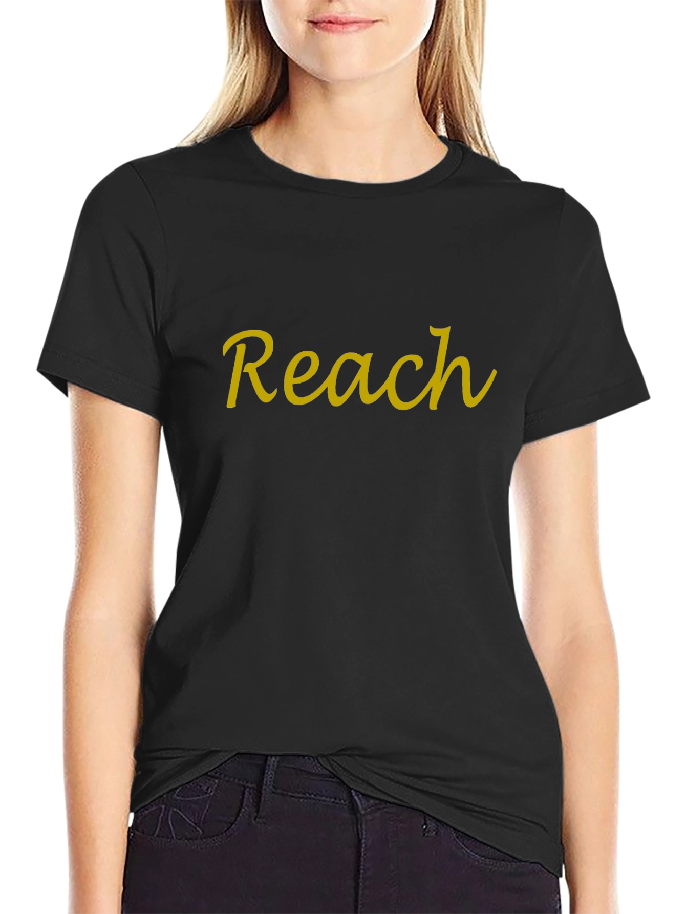 Reach Yellow Text Black T-Shirt