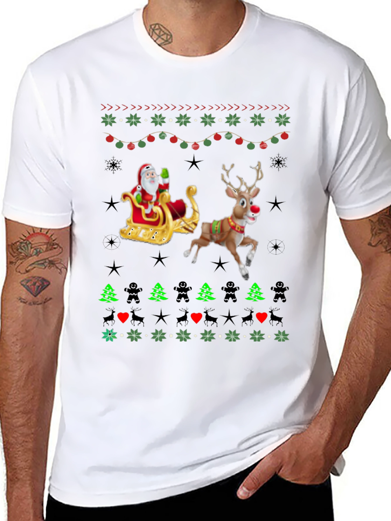 Festive Santa & Reindeer Ugly Christmas T-Shirt