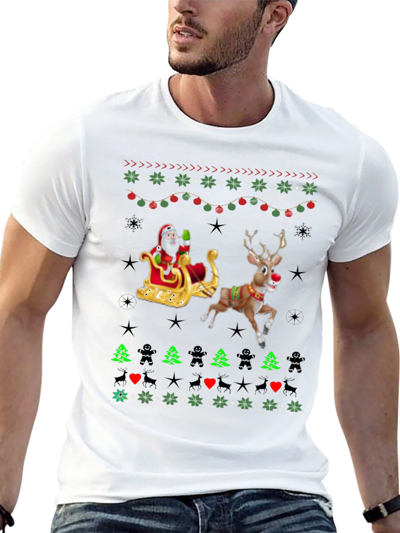 Festive Santa & Reindeer Ugly Christmas T-Shirt