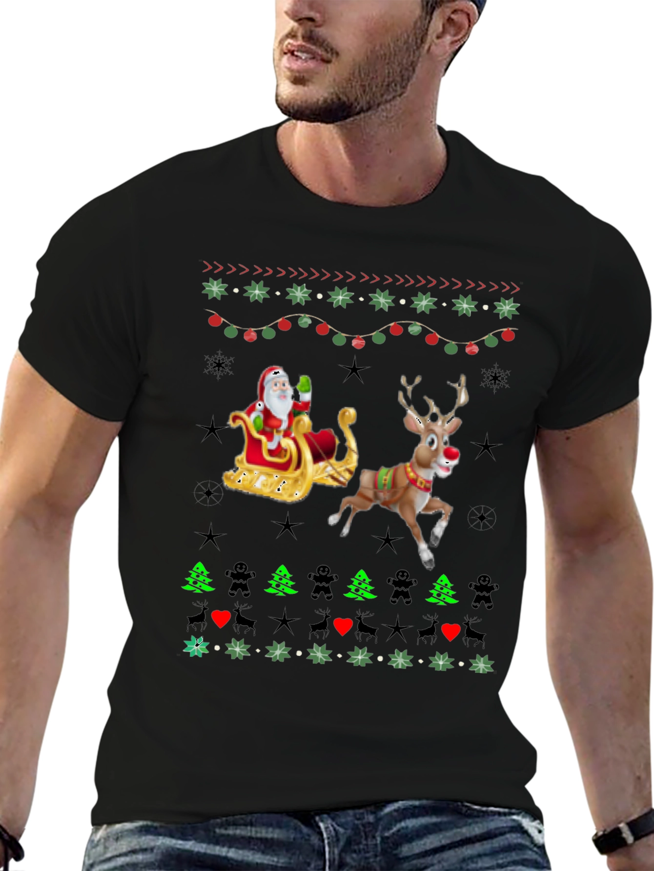 Festive Santa & Reindeer Ugly Christmas T-Shirt
