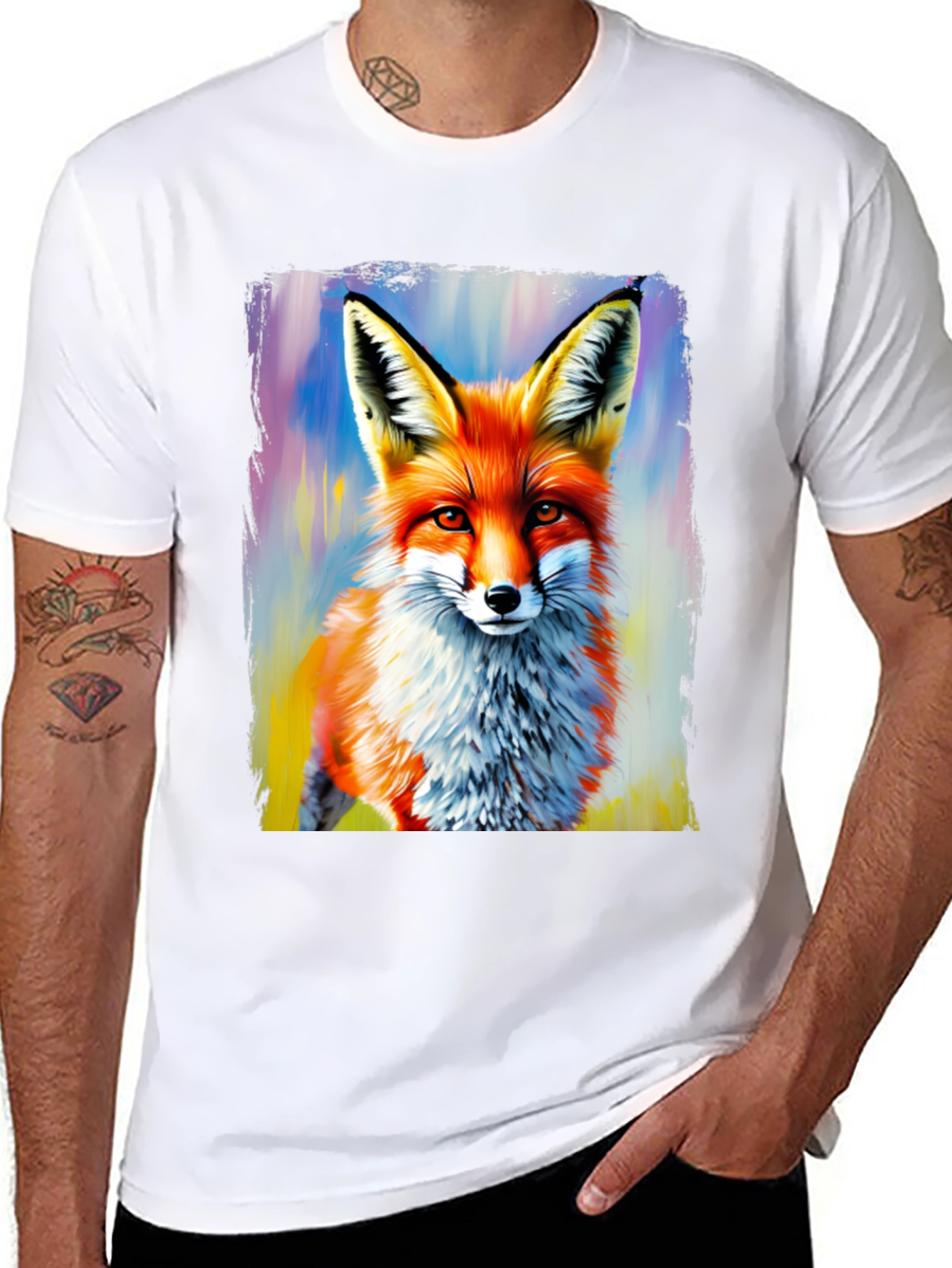 Fox Art Print Graphic Tee - Stylish Mens T-Shirt