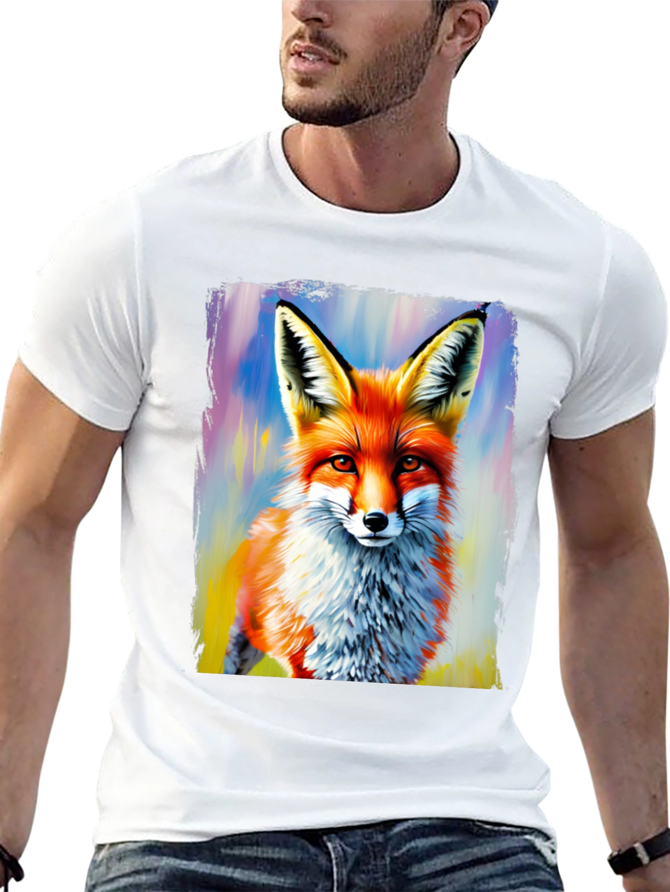 Fox Art Print Graphic Tee - Stylish Mens T-Shirt