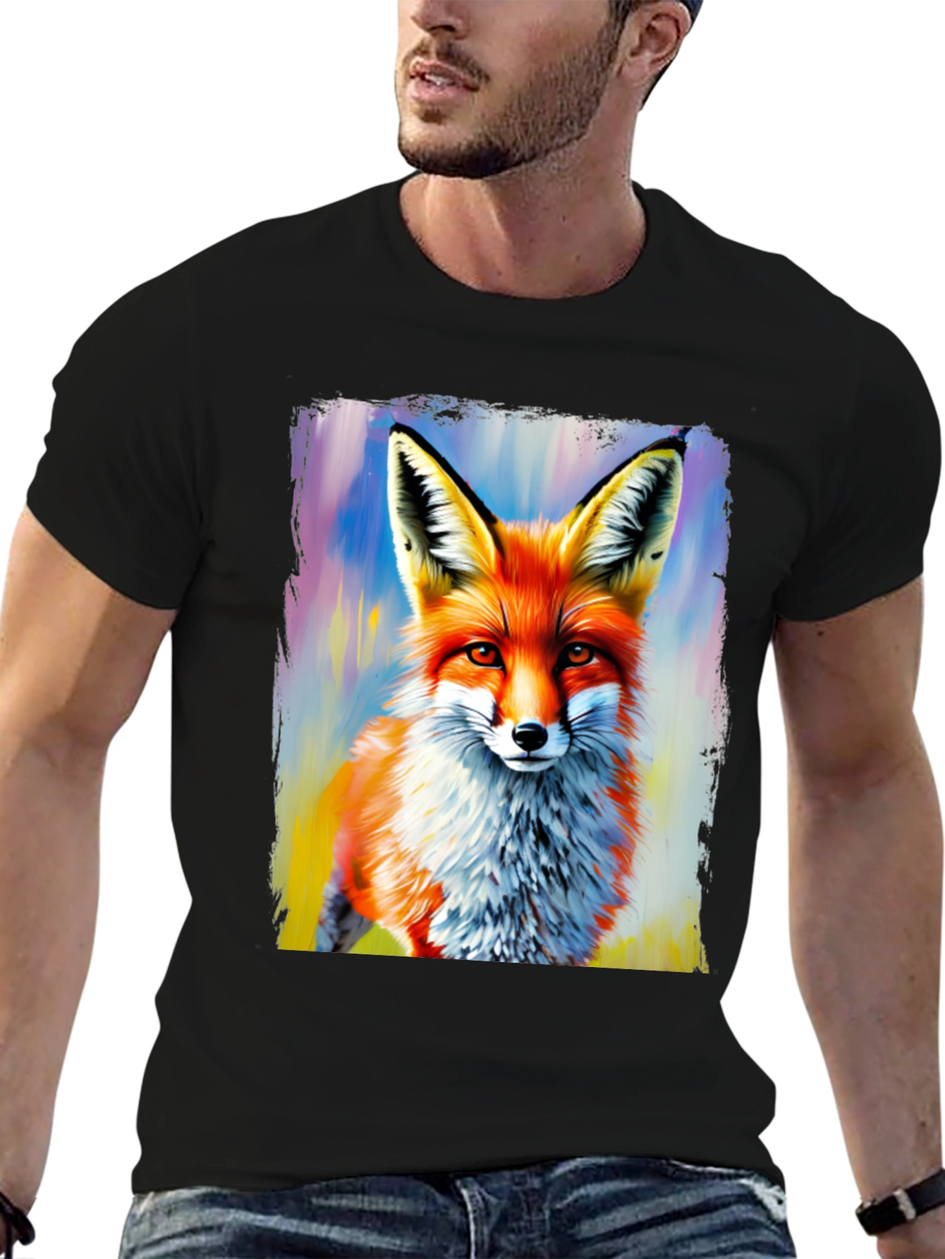 Fox Art Print Graphic Tee - Stylish Mens T-Shirt