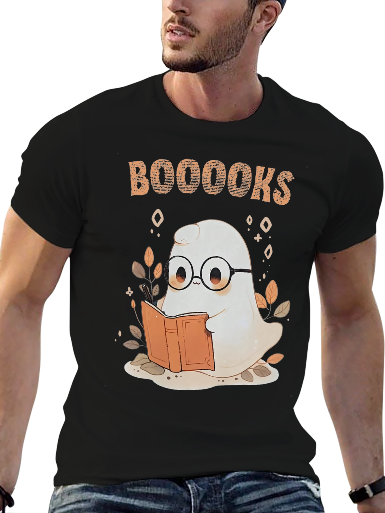Booooks Ghost Reading T-Shirt - Halloween Book Lover Tee