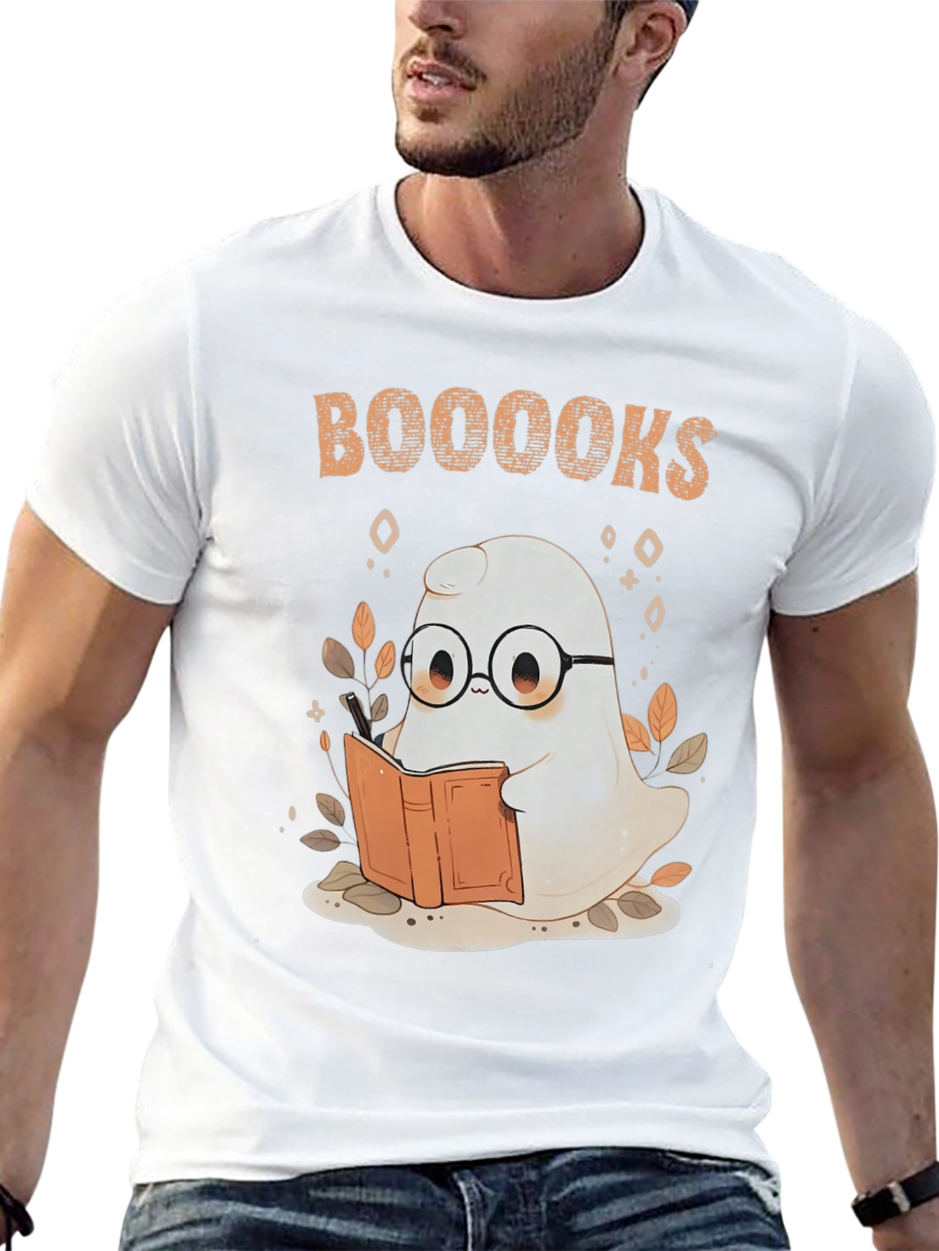 Booooks Ghost Reading T-Shirt - Halloween Book Lover Tee