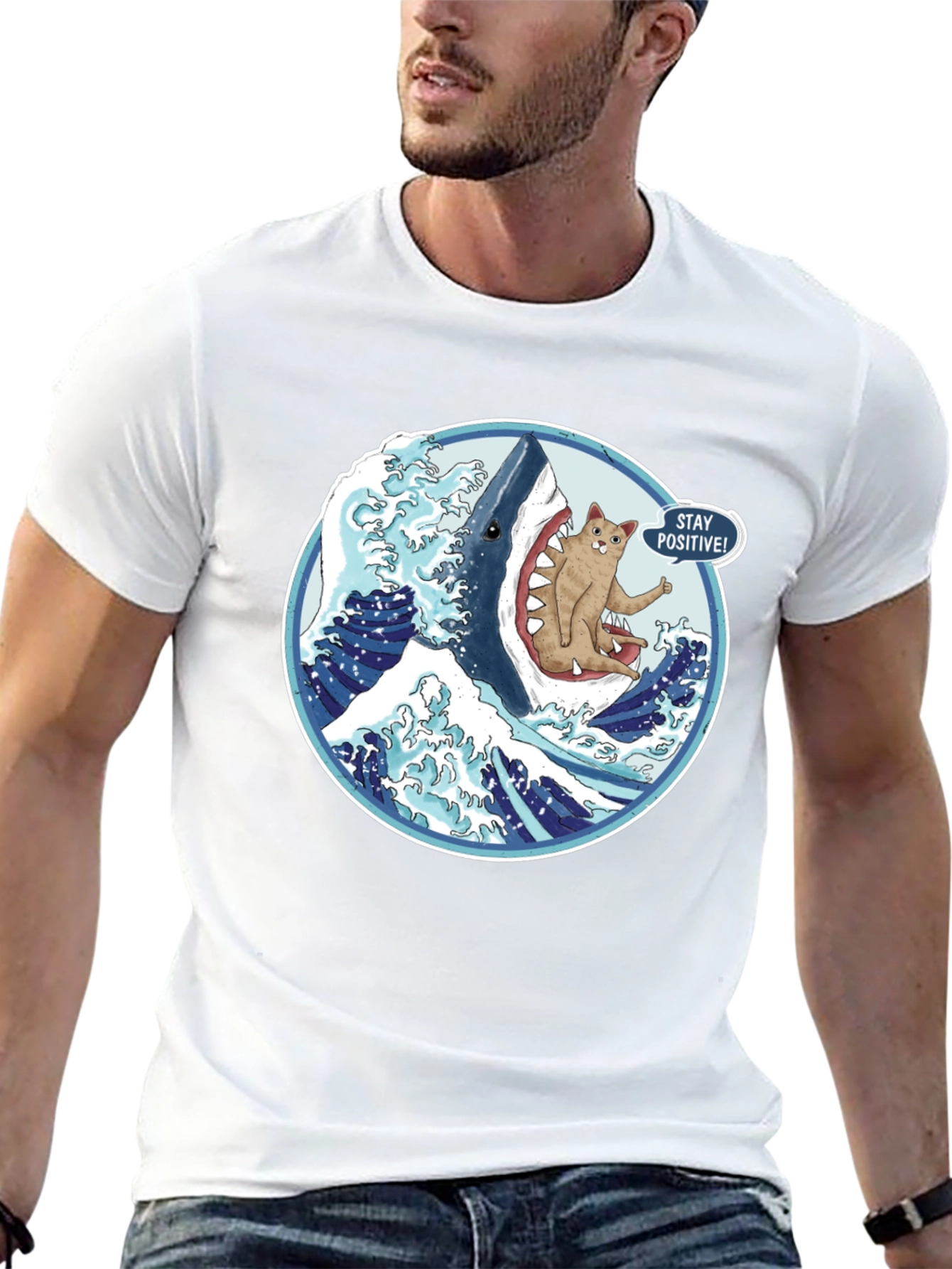 Shark Cat T-Shirt - Stay Positive