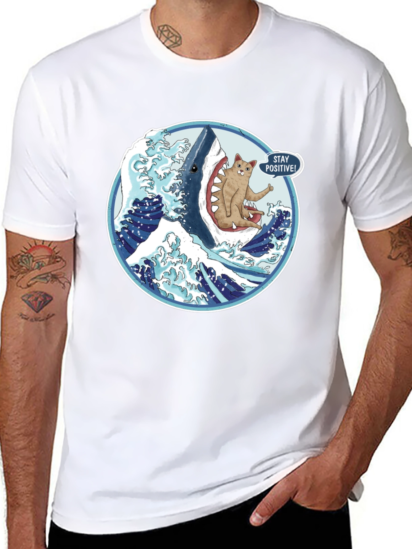 Shark Cat T-Shirt - Stay Positive