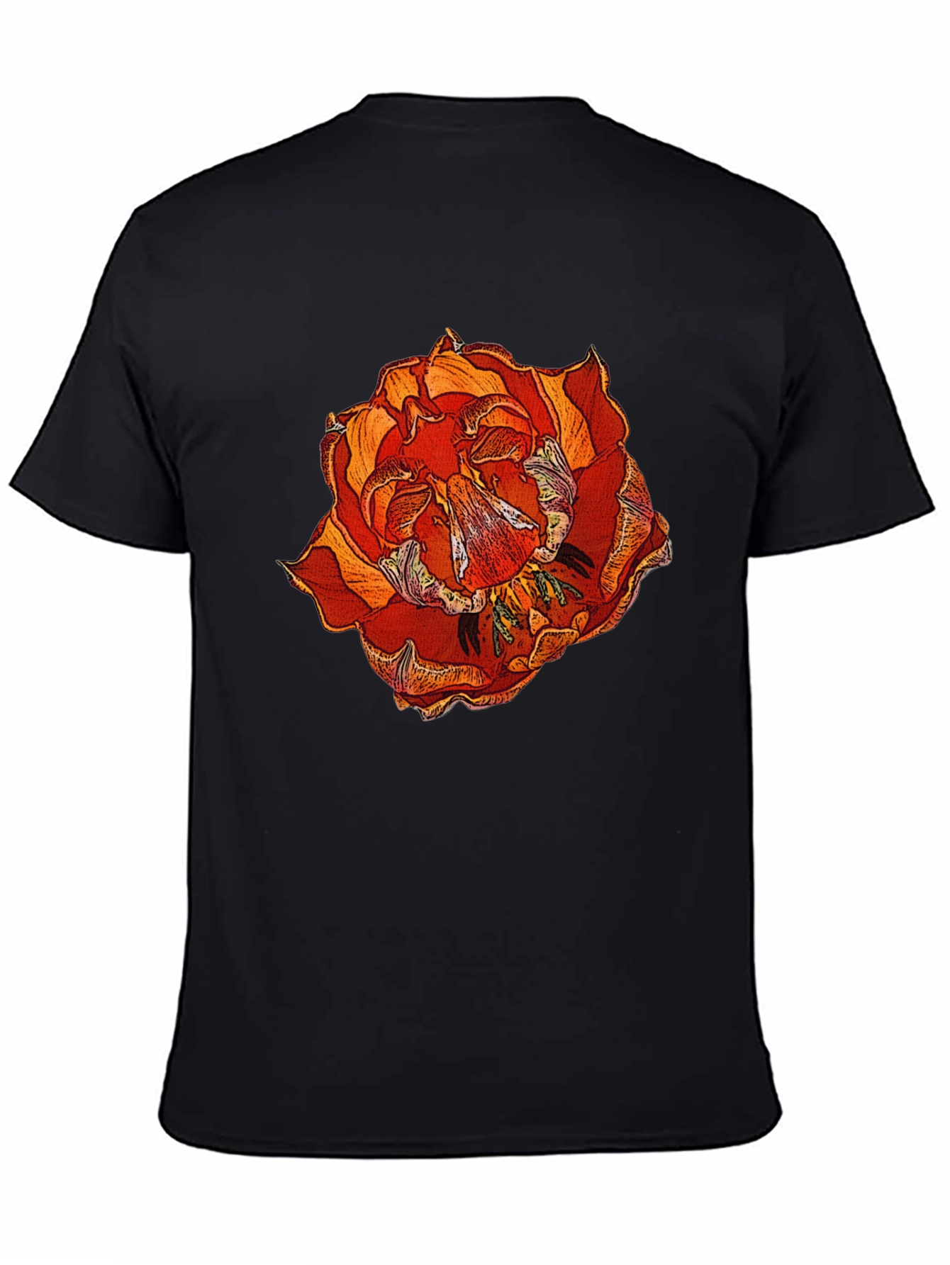 Floral Print Black Cotton T-Shirt