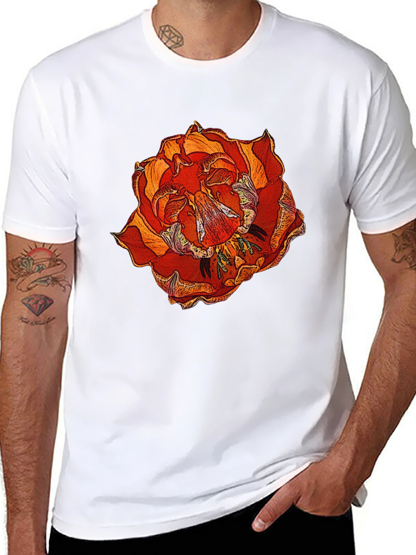 Floral Print Black Cotton T-Shirt