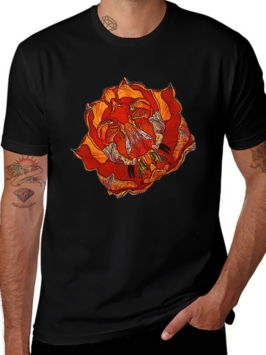 Floral Print Black Cotton T-Shirt