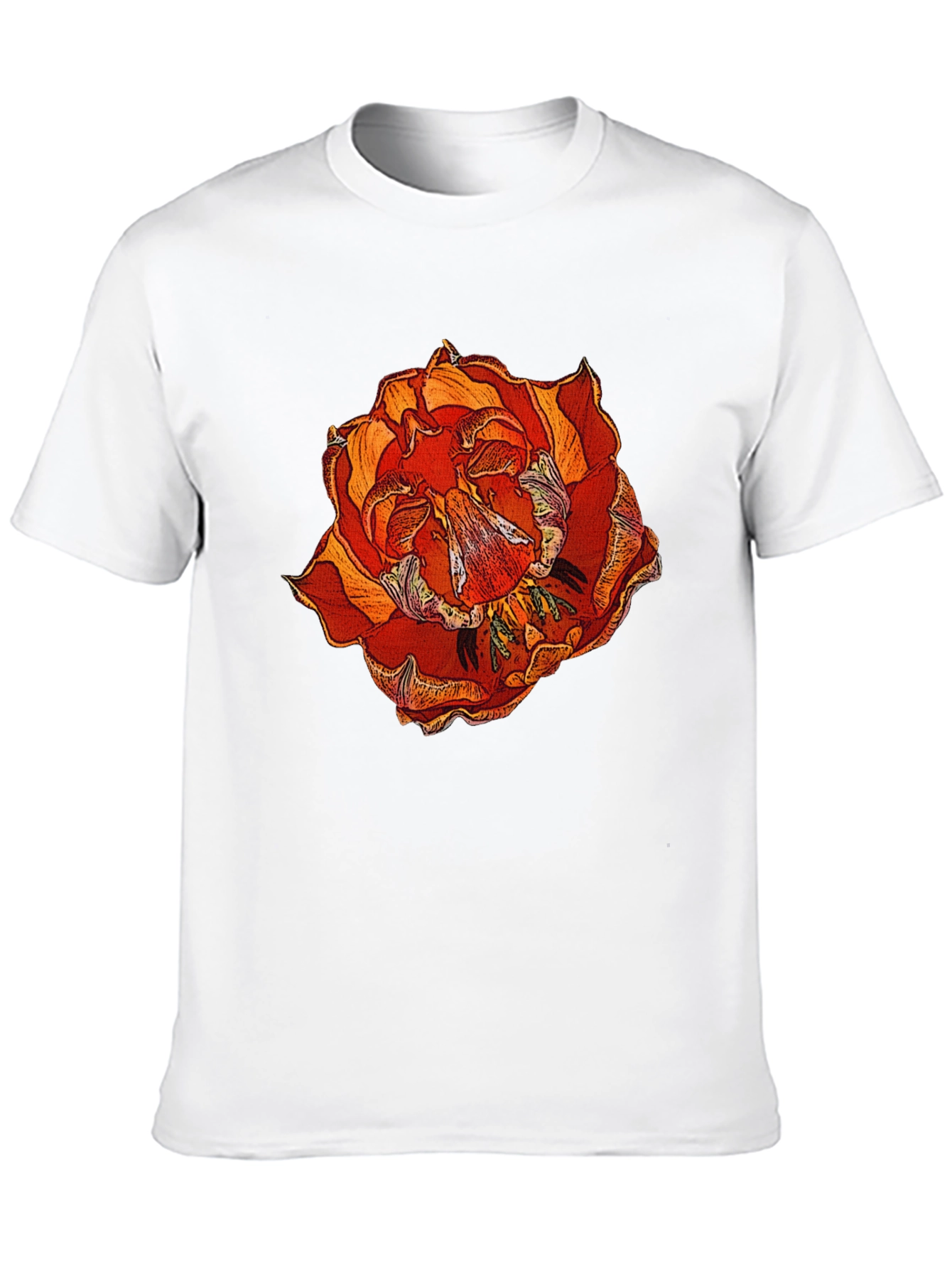 Floral Print Black Cotton T-Shirt