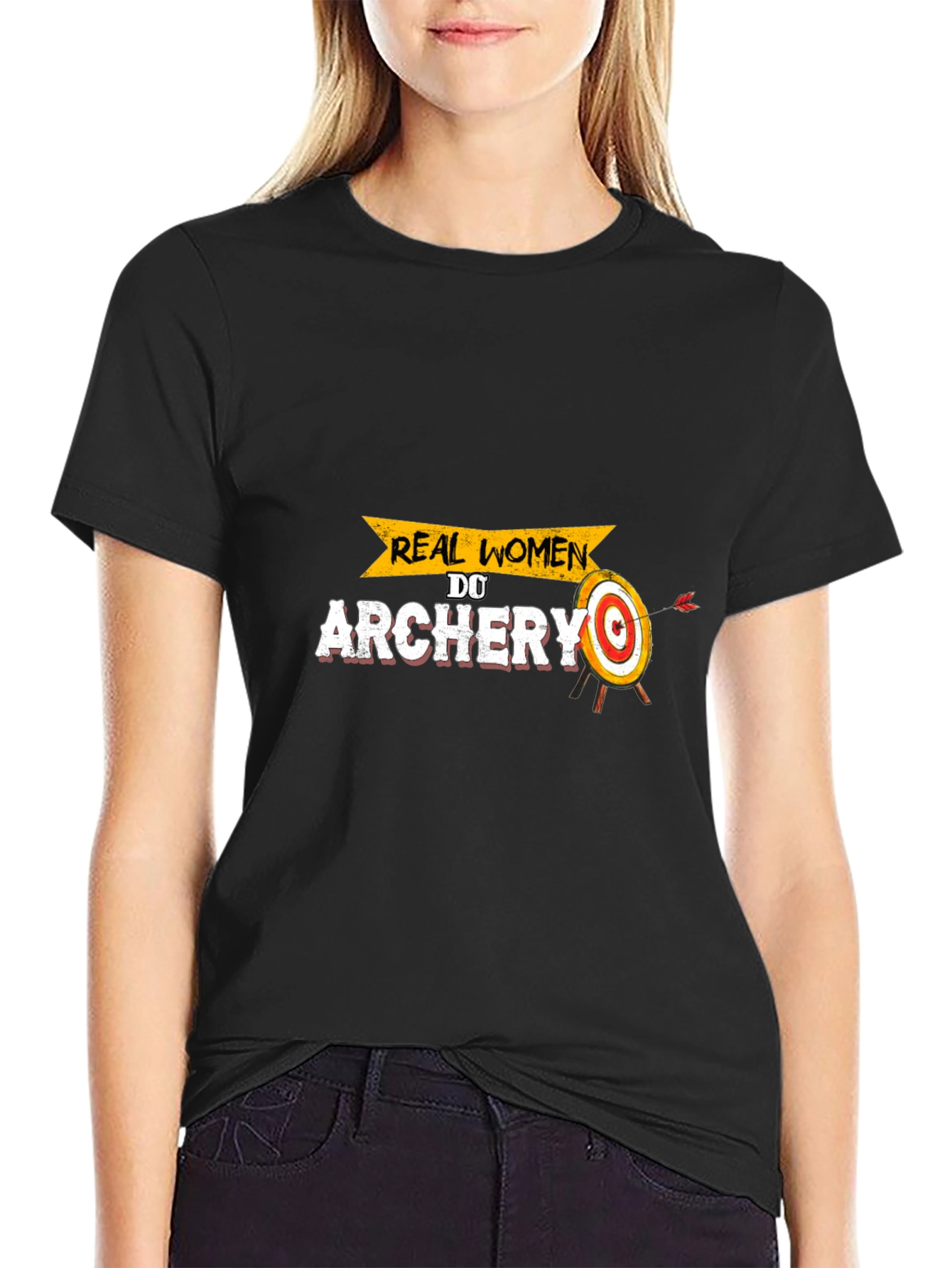 Real Women Do Archery T-Shirt: Black Cotton Tee