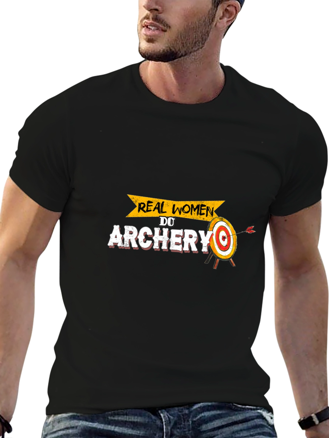 Real Women Do Archery T-Shirt: Black Cotton Tee