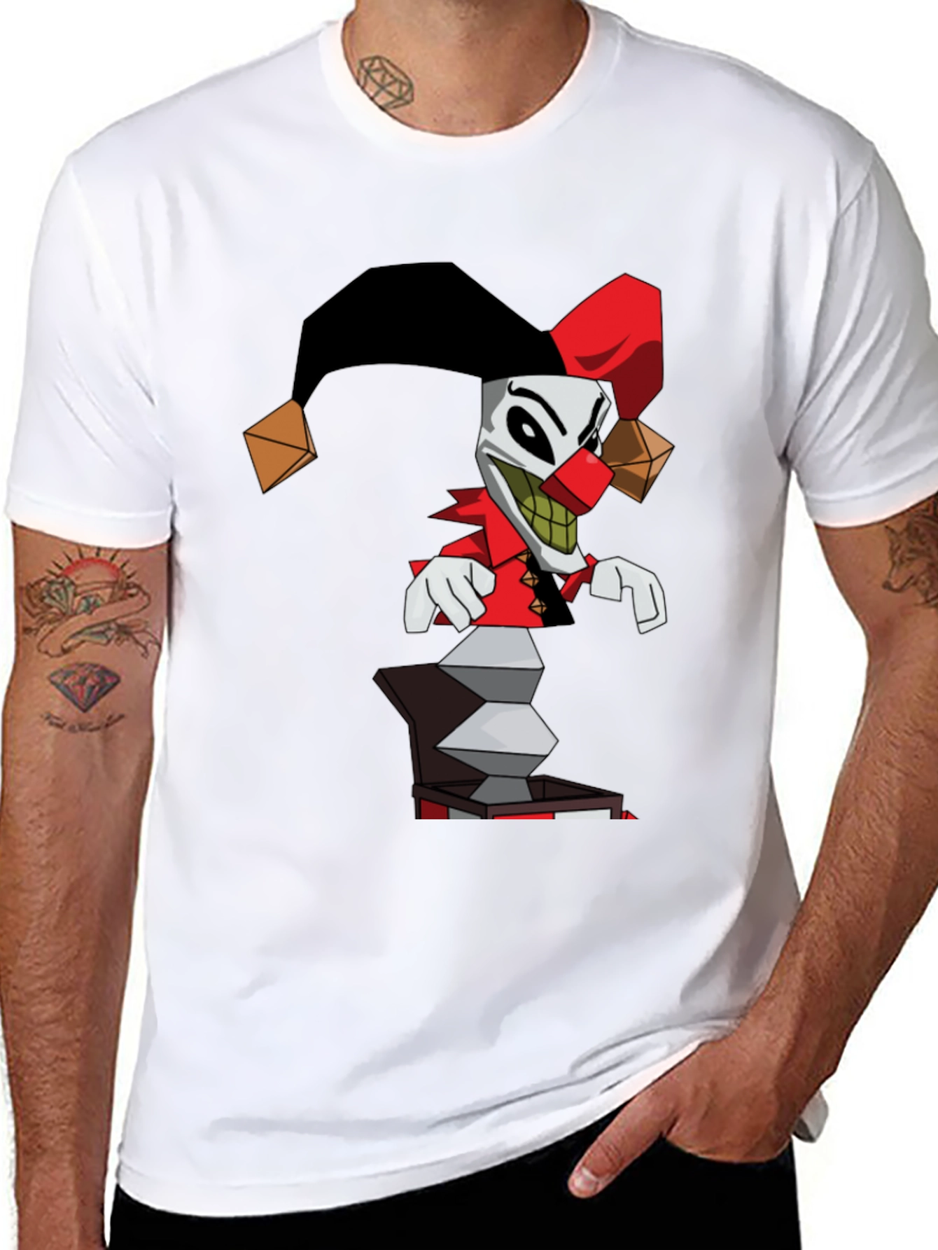 Jack-in-the-Box Clown Graphic Tee - Black Cotton Blend Shirt