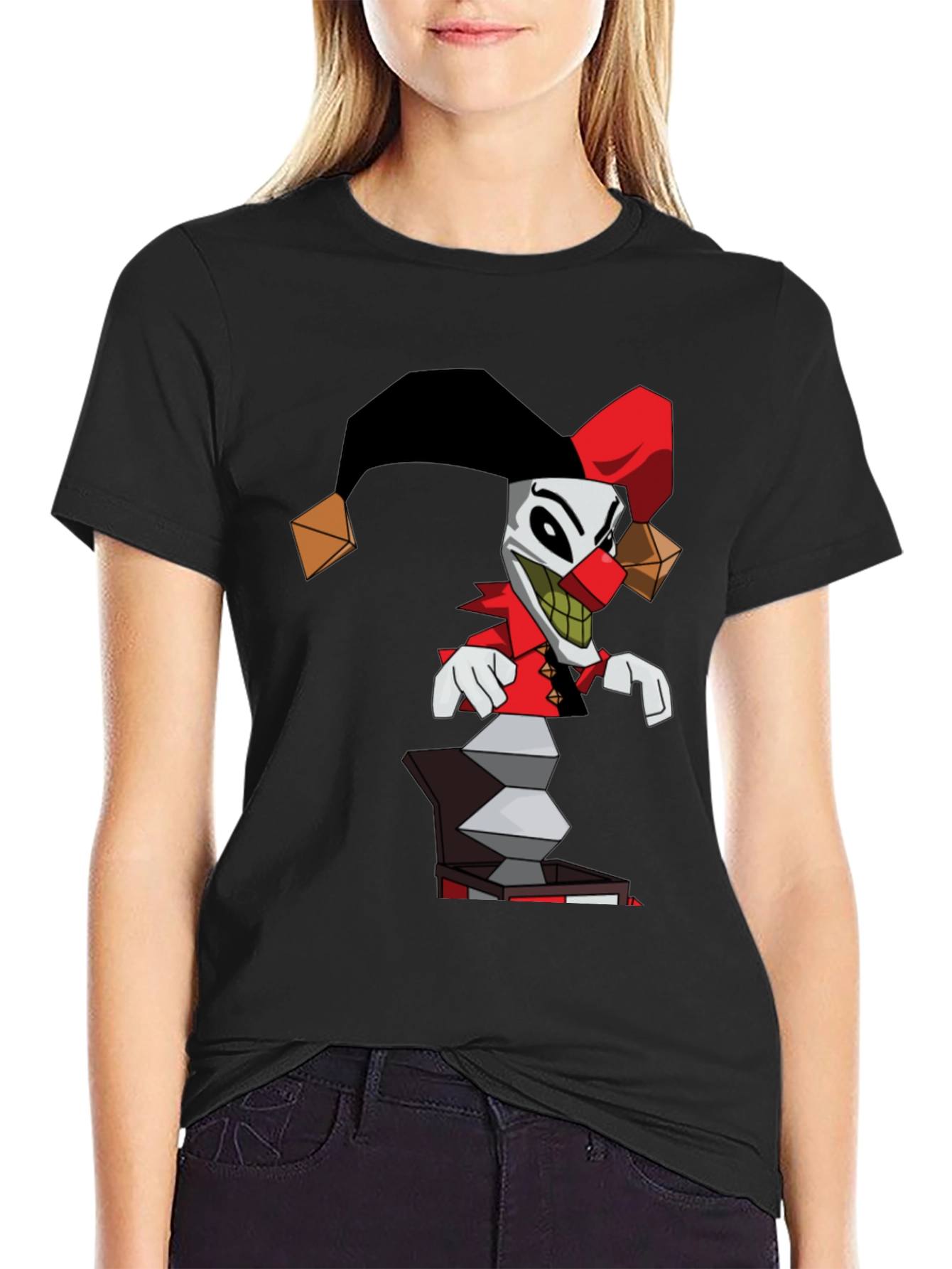 Jack-in-the-Box Clown Graphic Tee - Black Cotton Blend Shirt