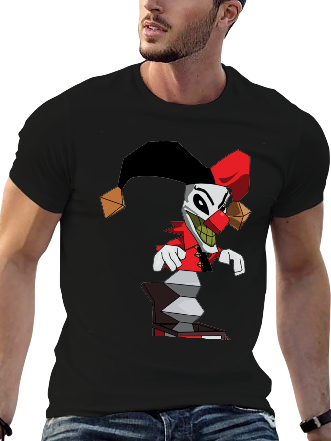 Jack-in-the-Box Clown Graphic Tee - Black Cotton Blend Shirt