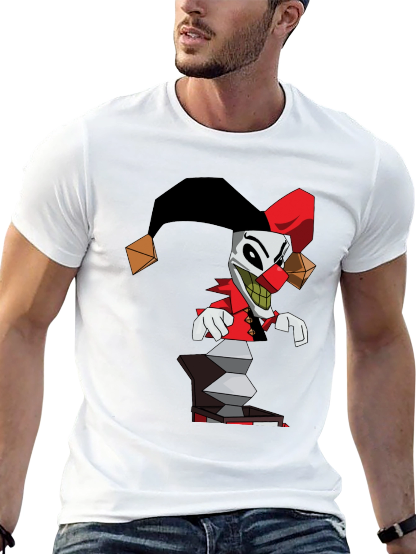 Jack-in-the-Box Clown Graphic Tee - Black Cotton Blend Shirt