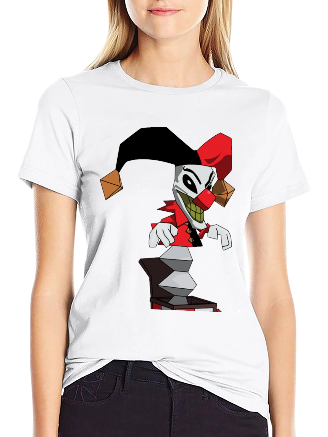 Jack-in-the-Box Clown Graphic Tee - Black Cotton Blend Shirt