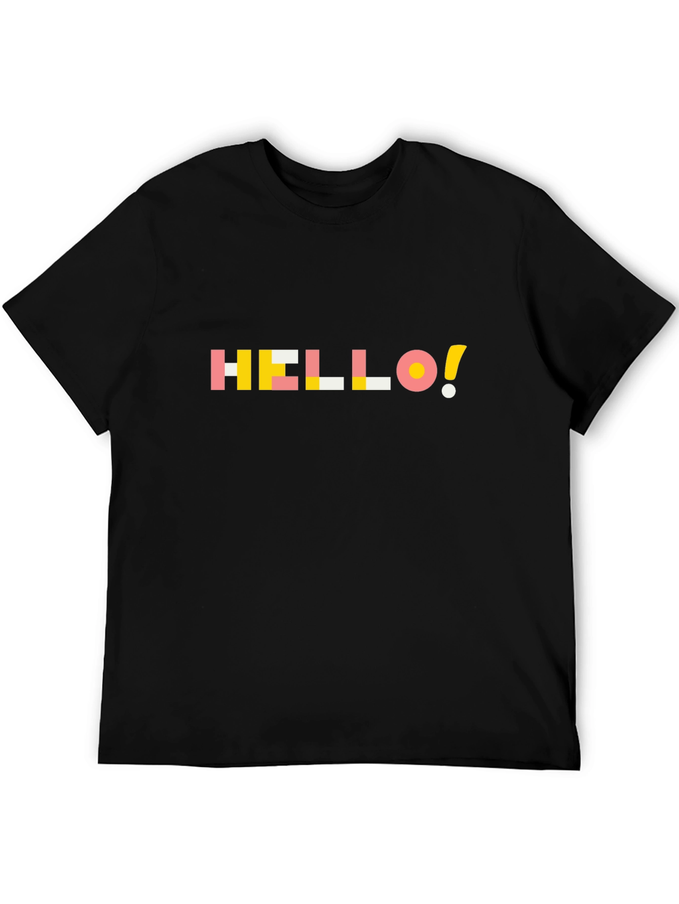 Geometric Hello Graphic Tee - Soft Black Cotton