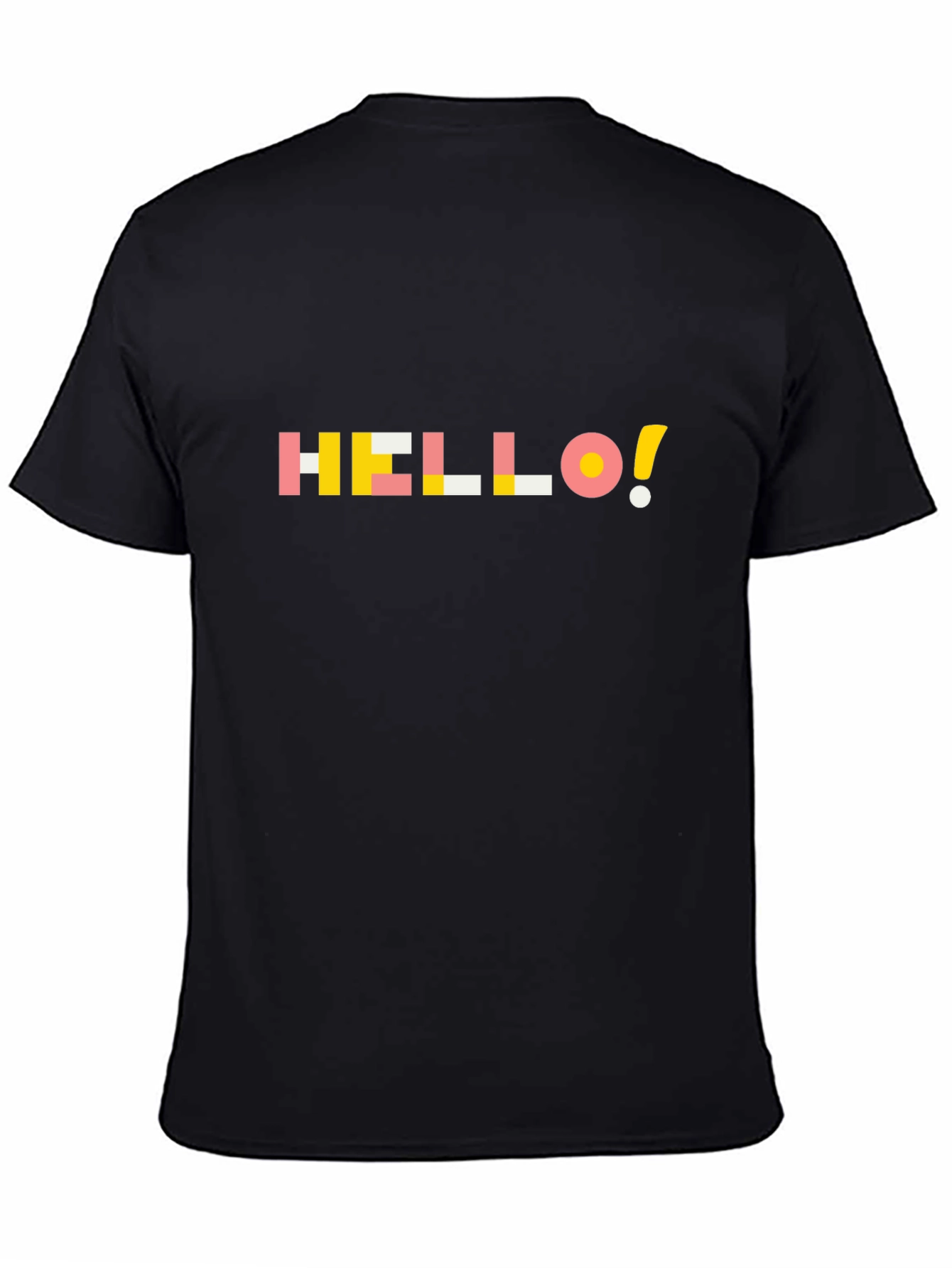 Geometric Hello Graphic Tee - Soft Black Cotton