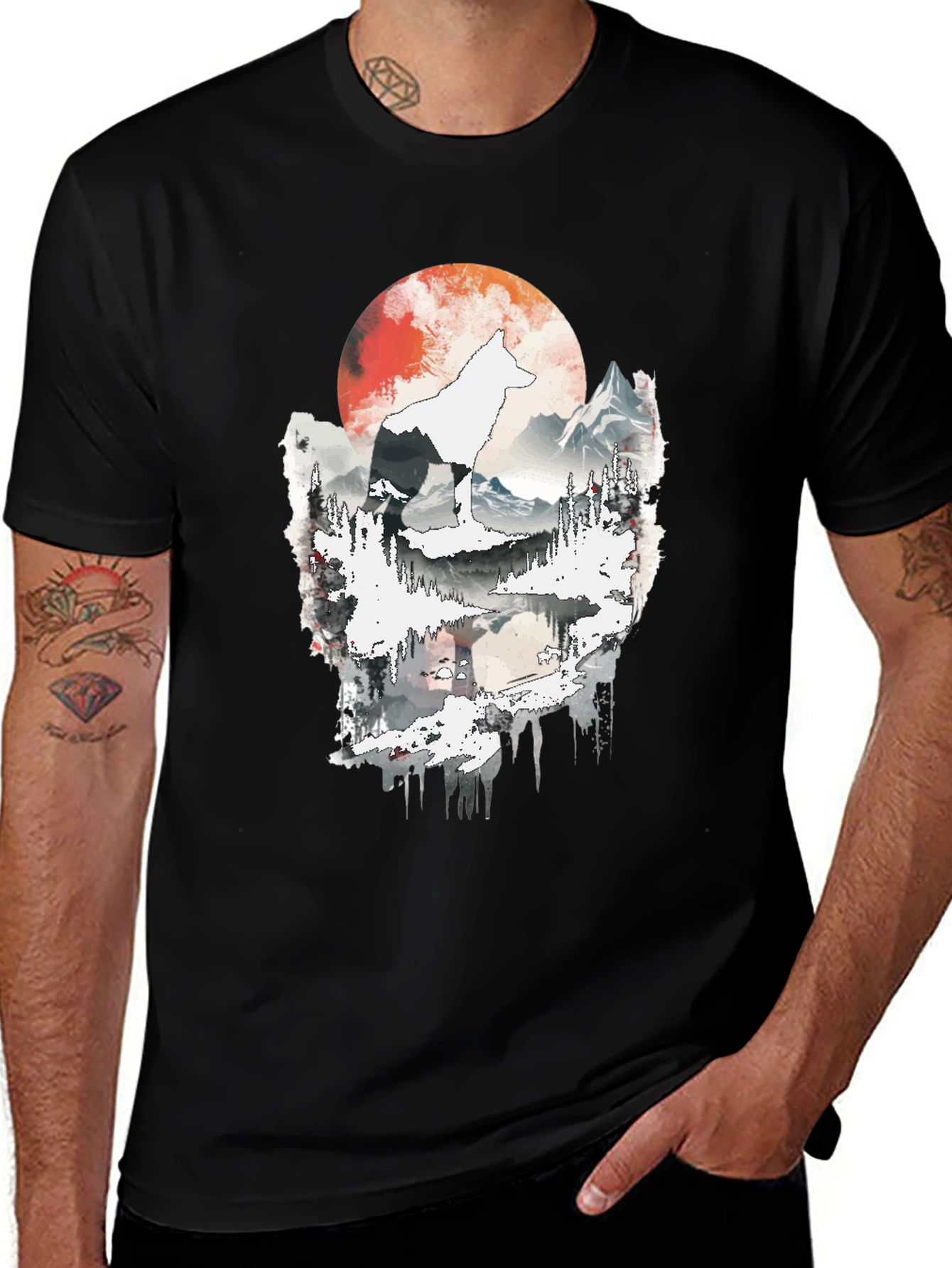Wolf Moon Graphic Tee - Black Cotton T-Shirt