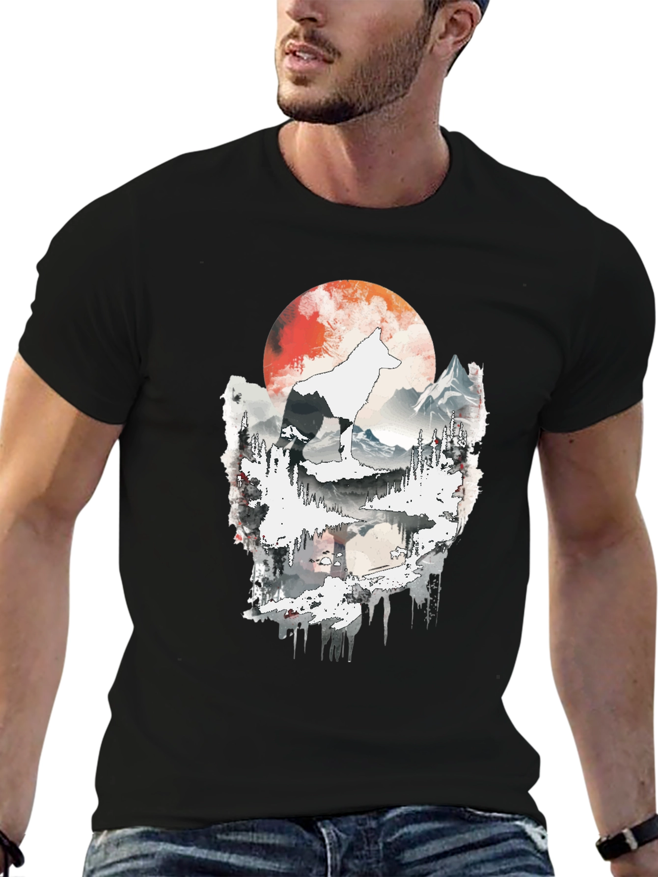 Wolf Moon Graphic Tee - Black Cotton T-Shirt
