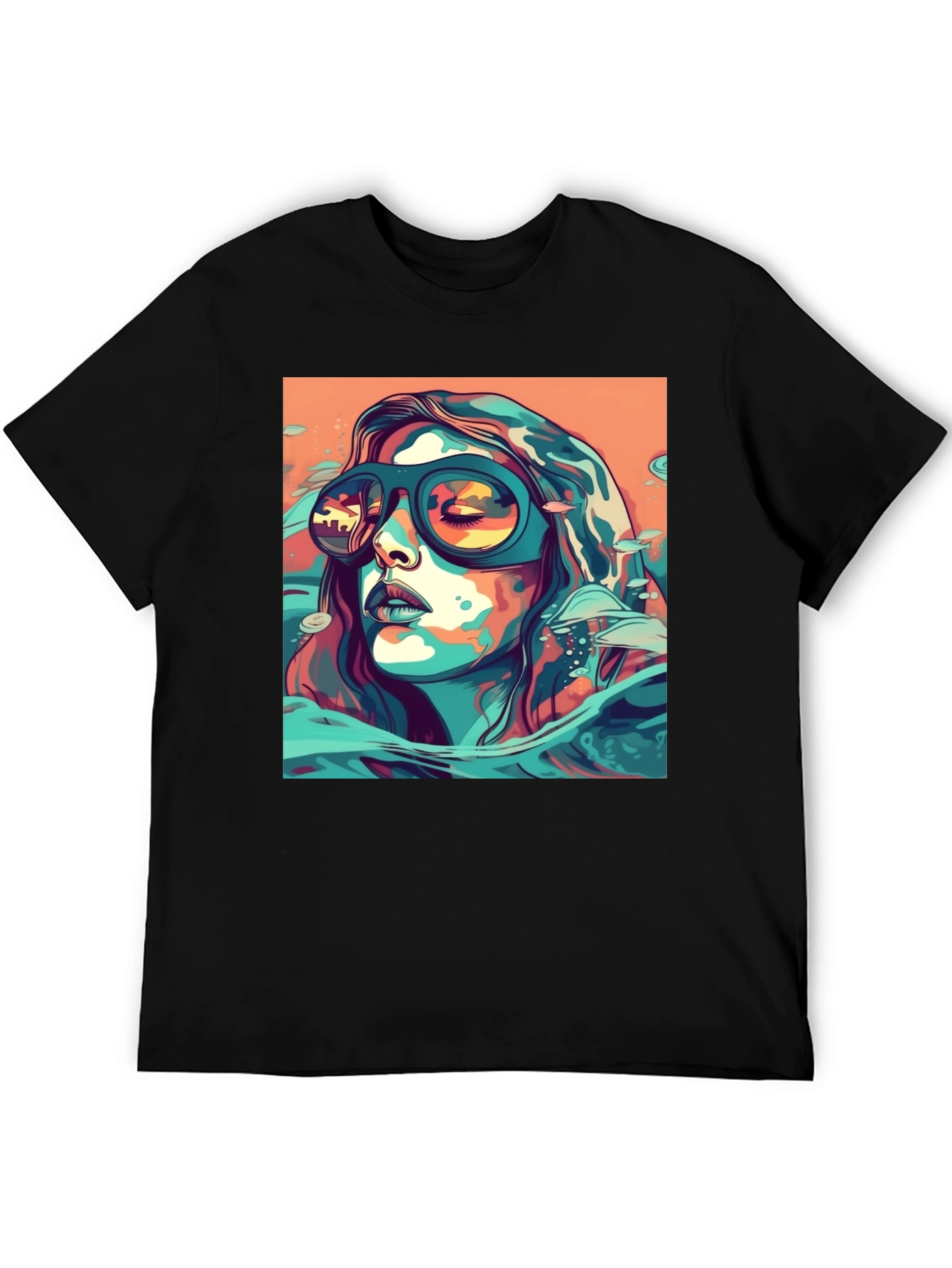 Abstract Woman Sunglasses Black Tee
