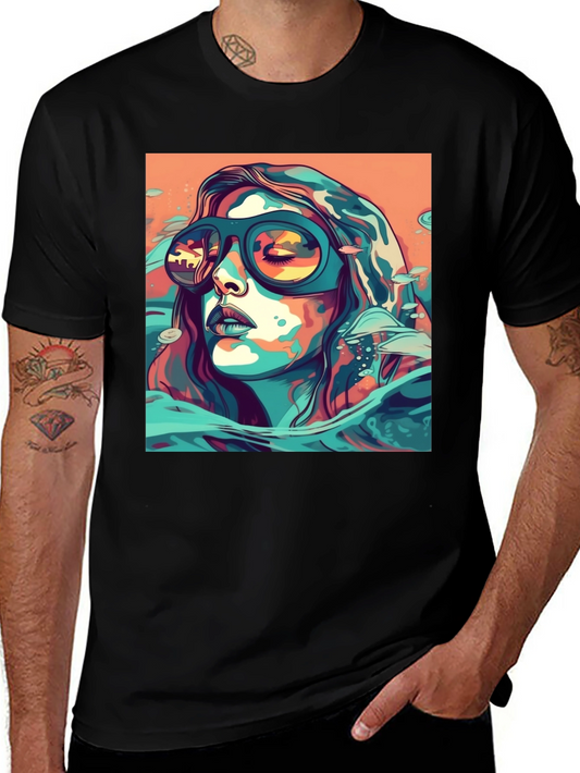 Abstract Woman Sunglasses Black Tee
