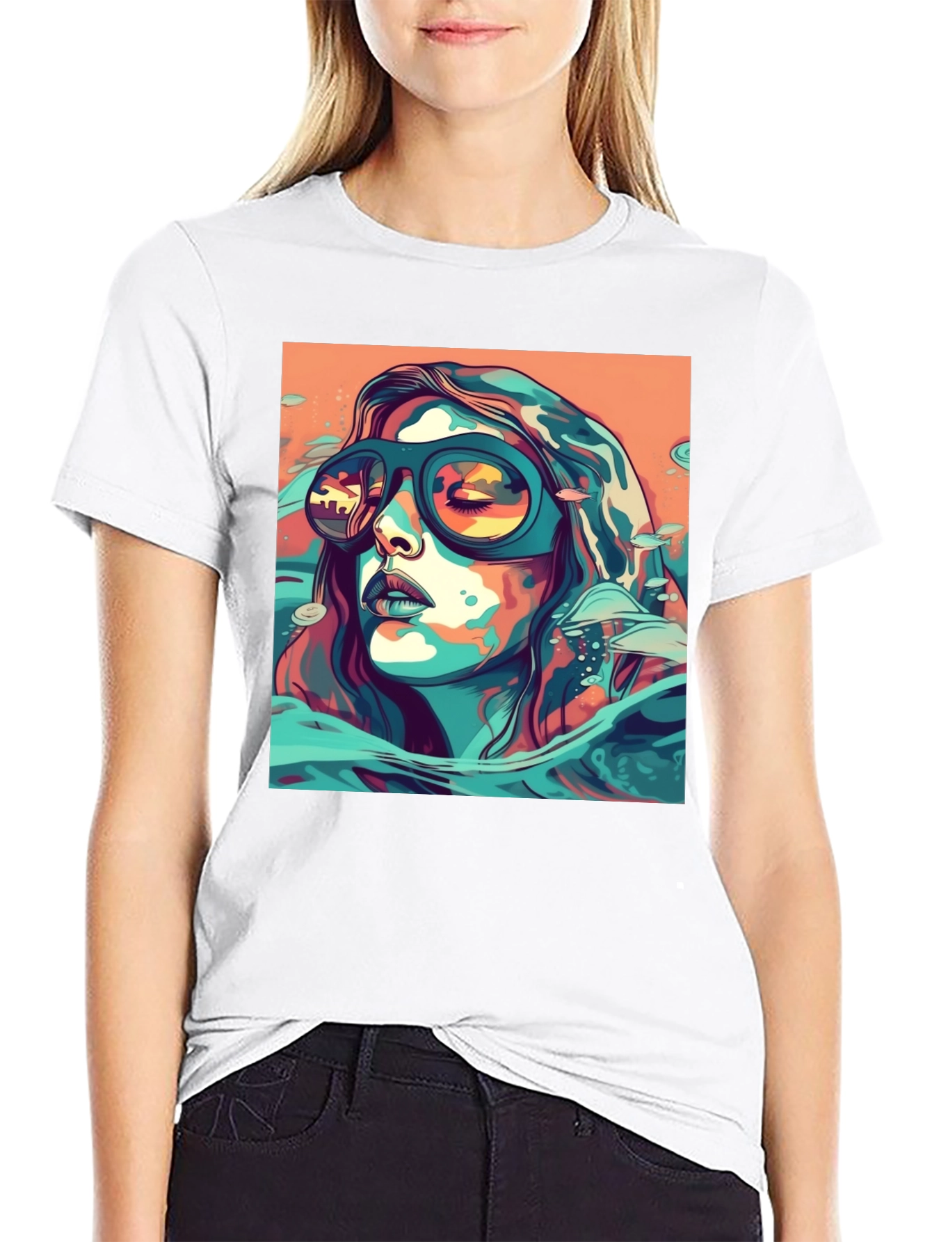 Abstract Woman Sunglasses Black Tee