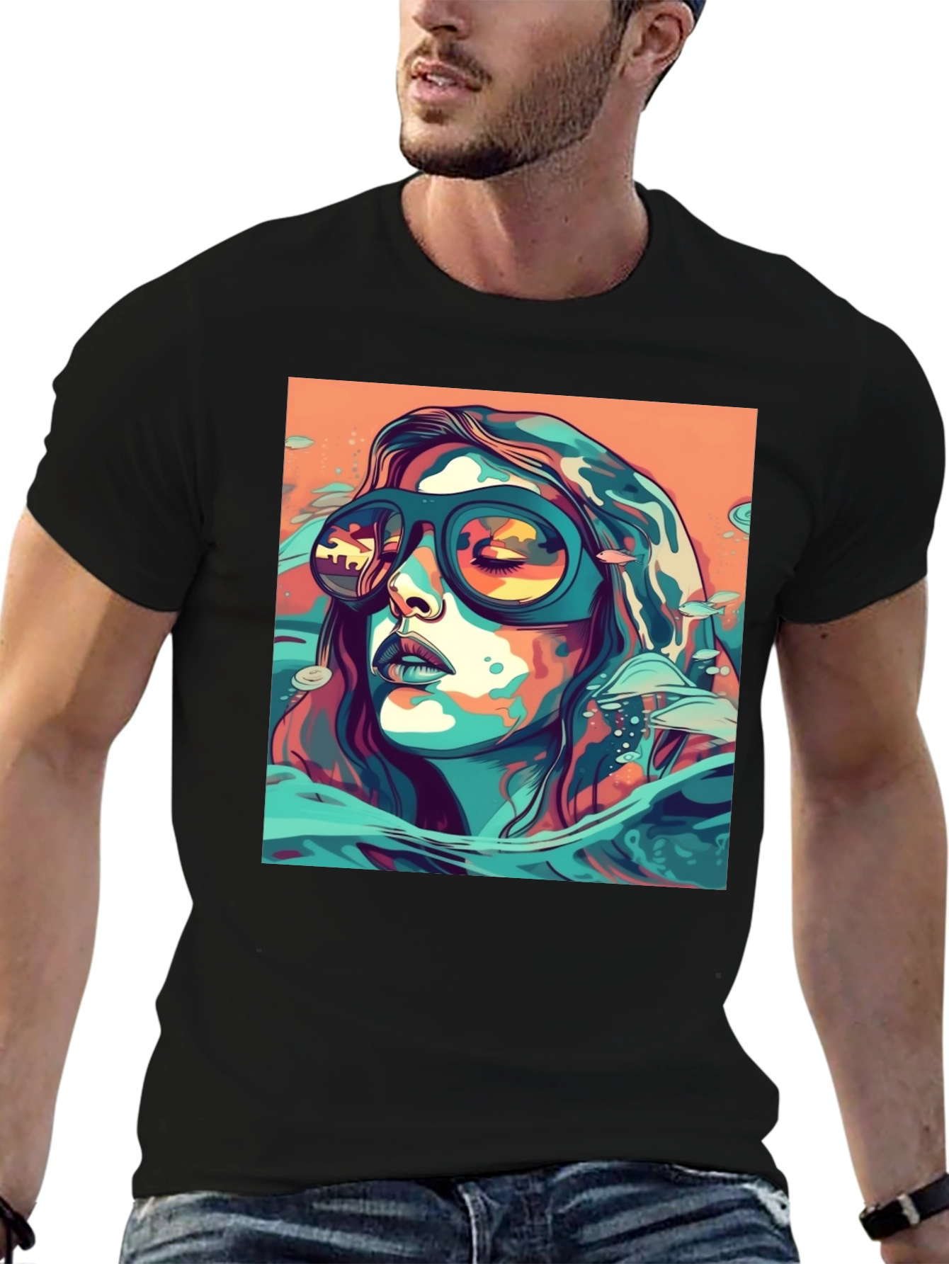 Abstract Woman Sunglasses Black Tee