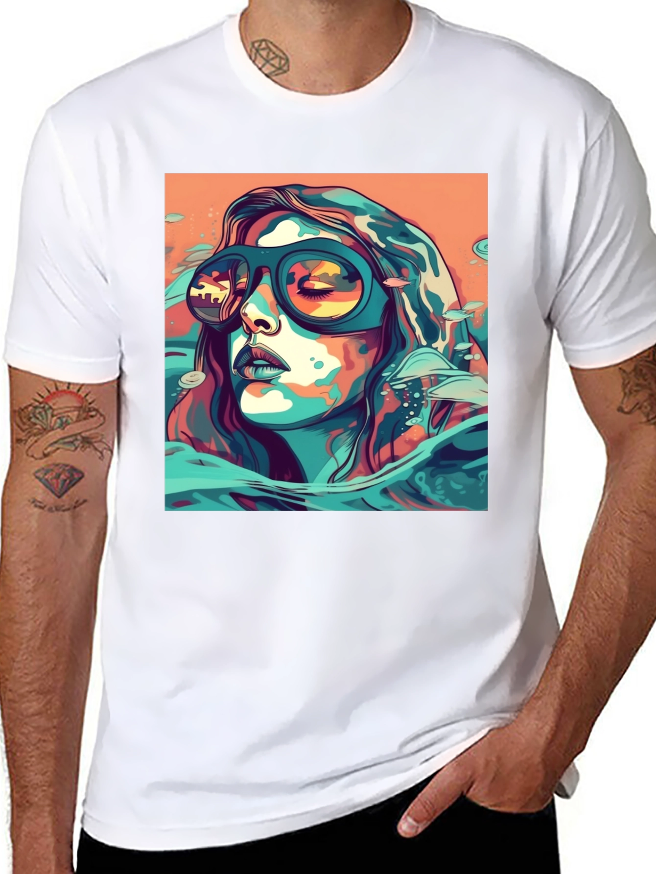 Abstract Woman Sunglasses Black Tee