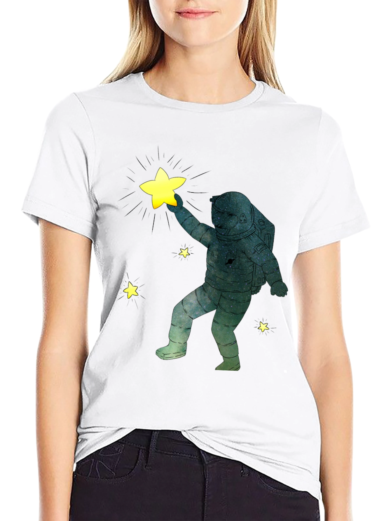 Astronaut Star Grabber Black T-Shirt