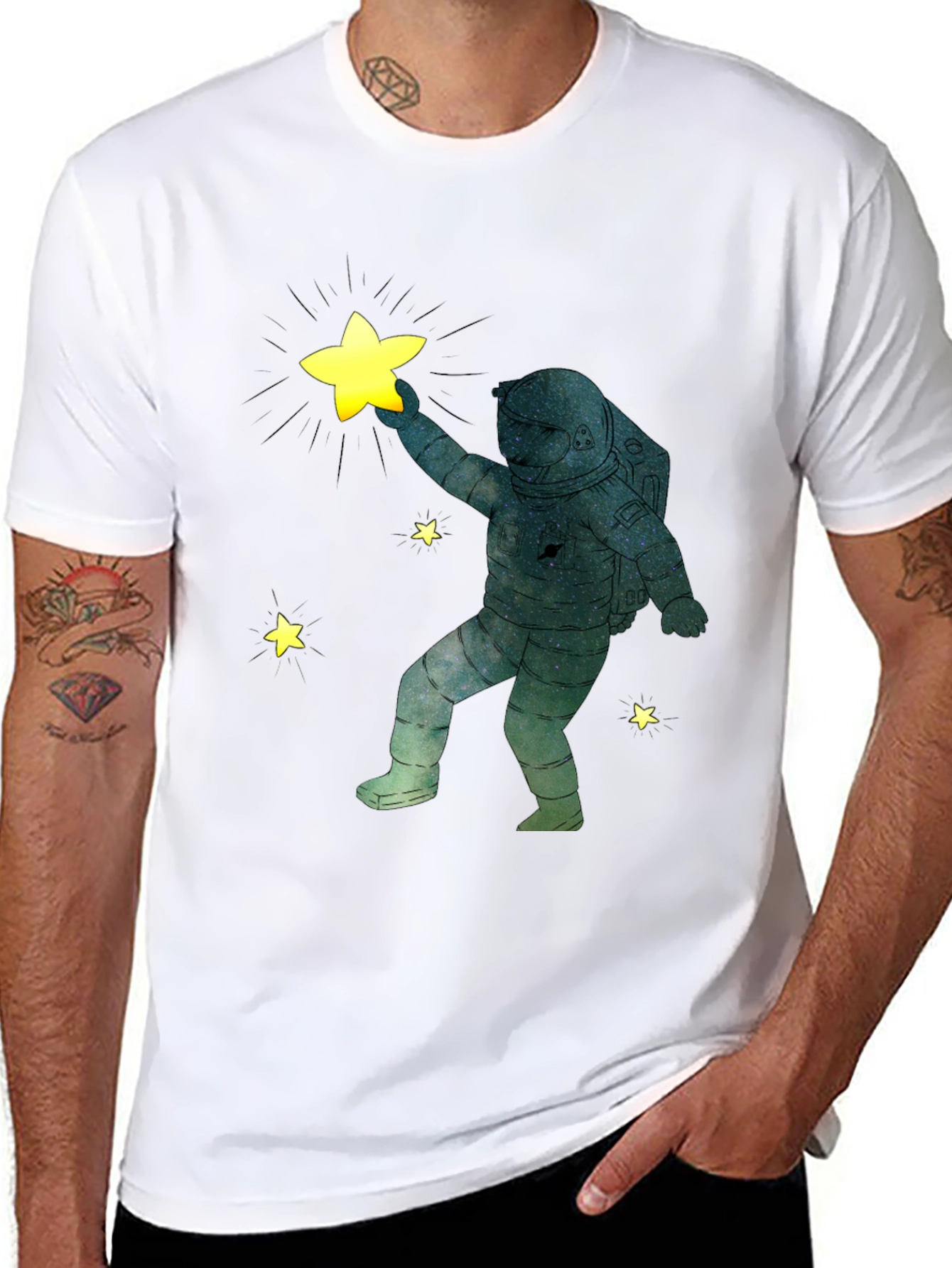 Astronaut Star Grabber Black T-Shirt
