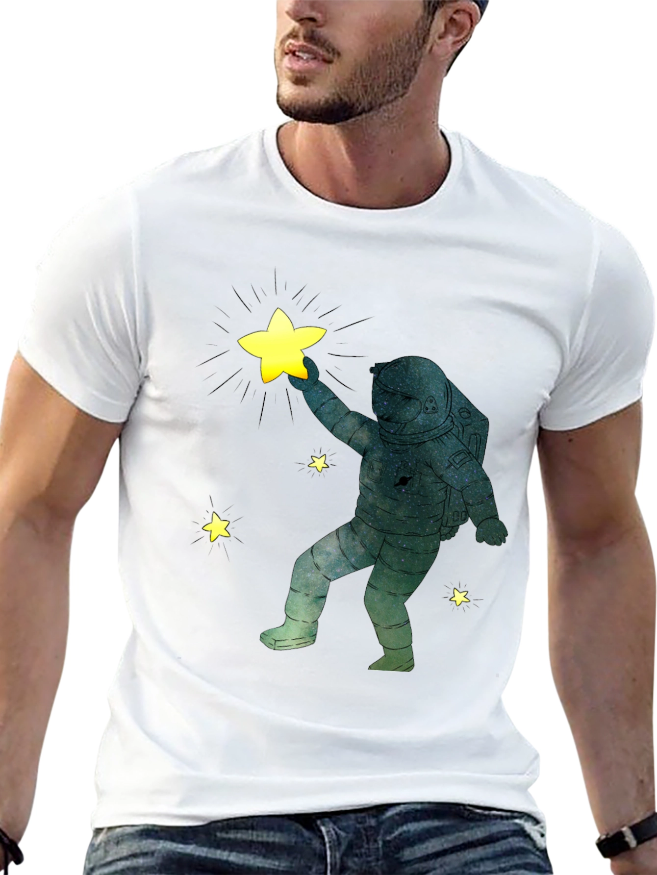 Astronaut Star Grabber Black T-Shirt