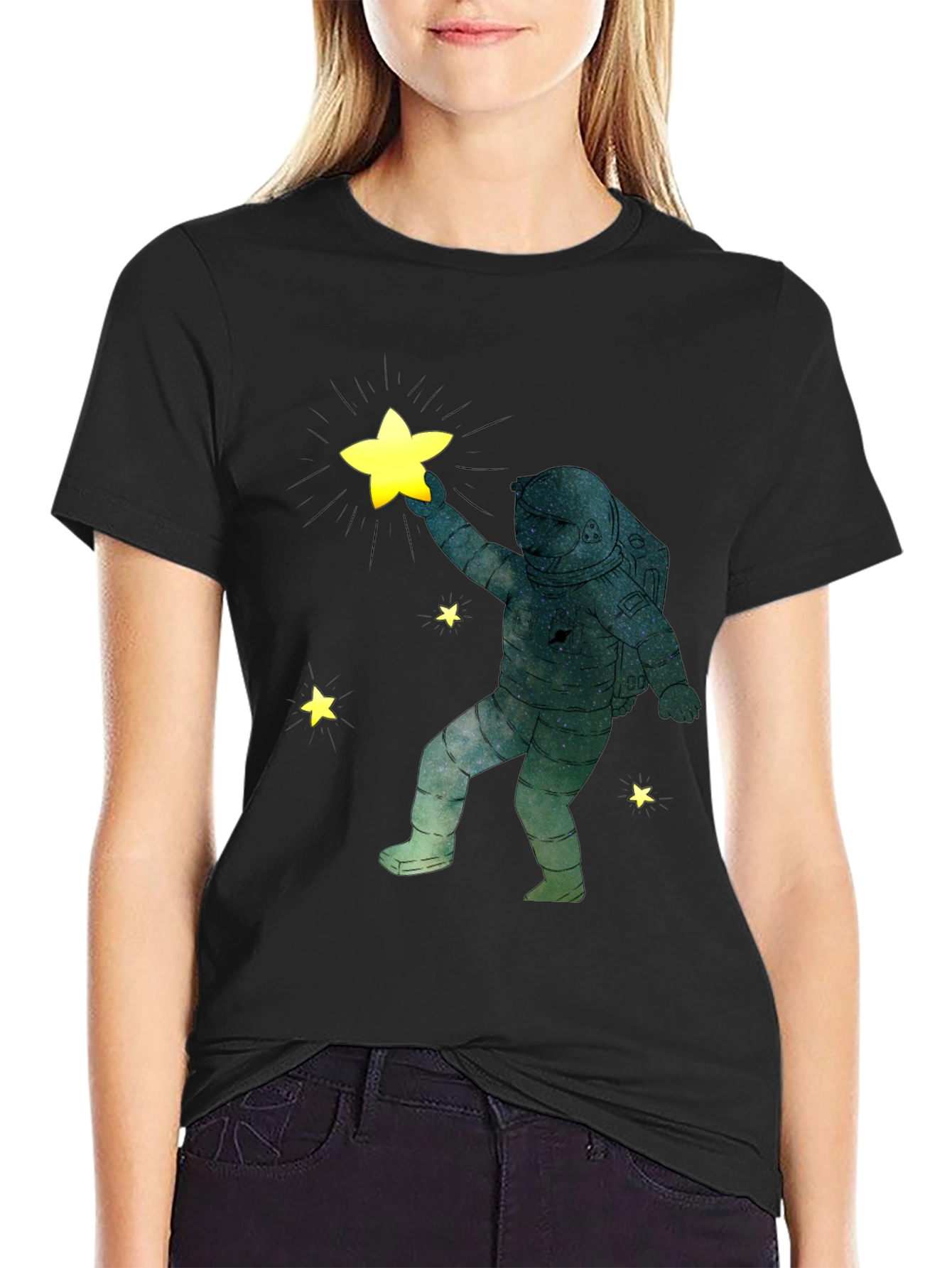 Astronaut Star Grabber Black T-Shirt