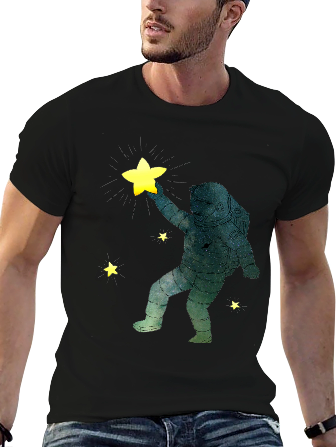 Astronaut Star Grabber Black T-Shirt