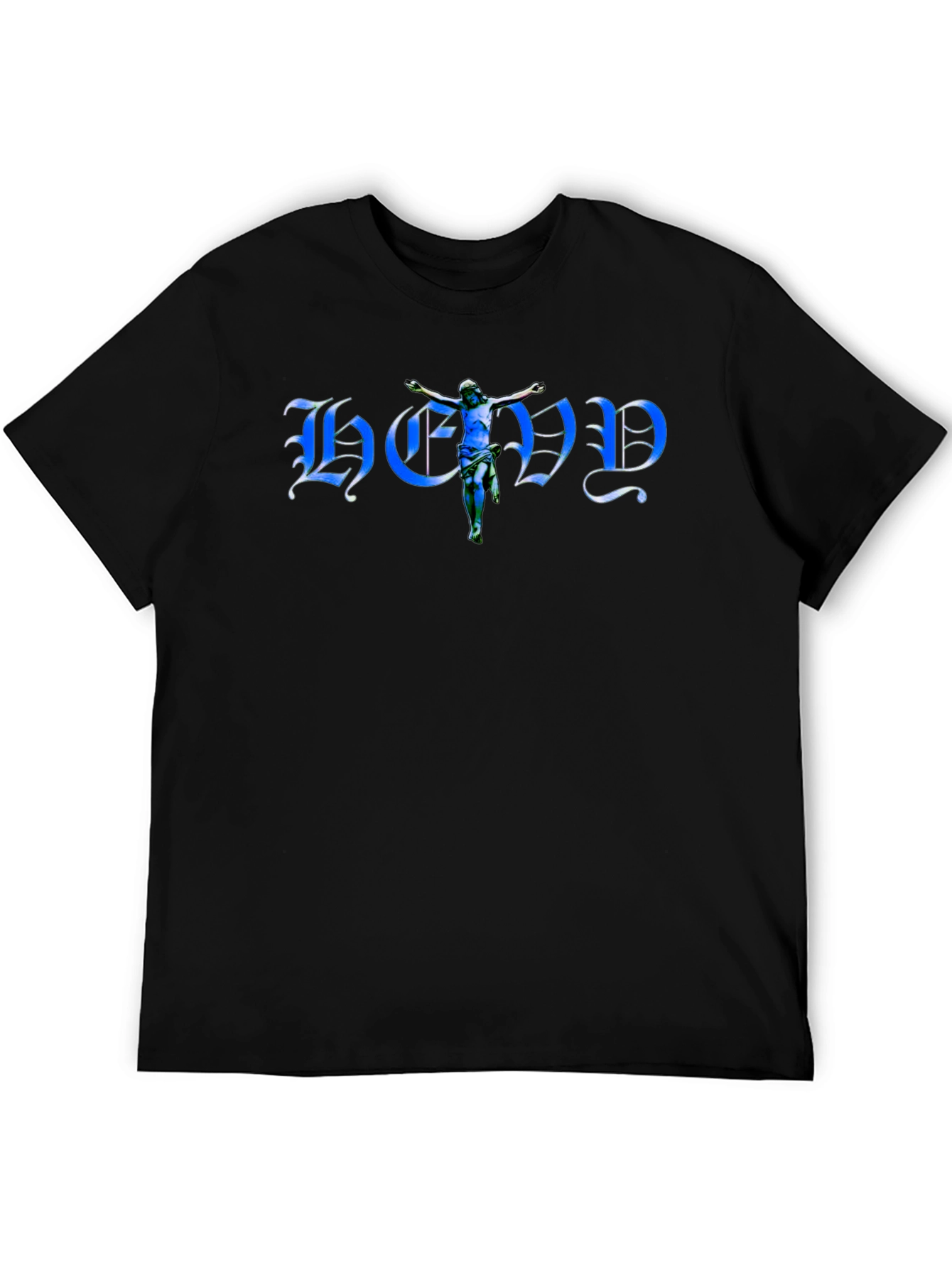Black T-Shirt with Blue Graphic Print
