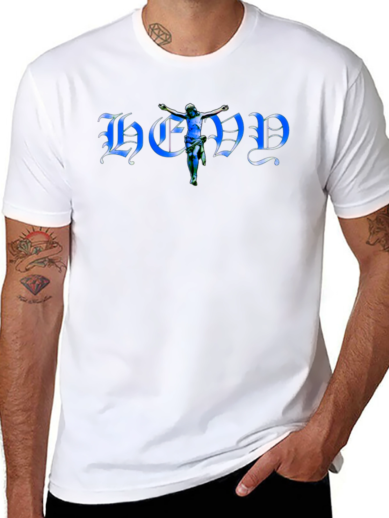 Black T-Shirt with Blue Graphic Print