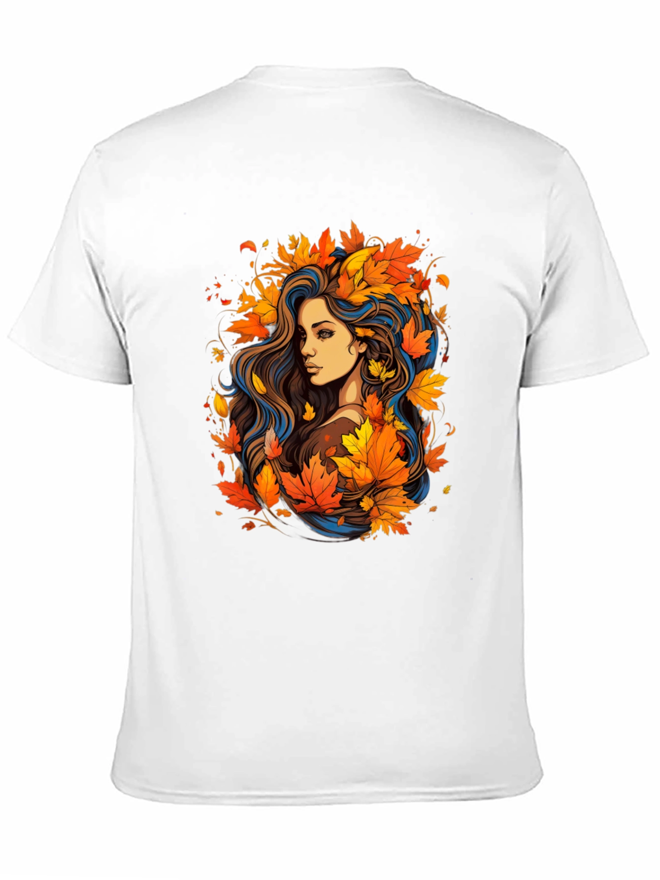 Autumn Beauty Tee - Woman with Fall Leaves Design