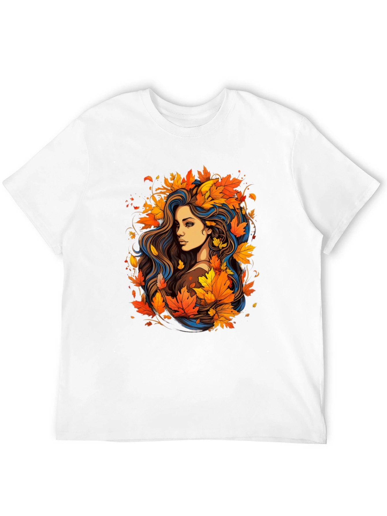 Autumn Beauty Tee - Woman with Fall Leaves Design