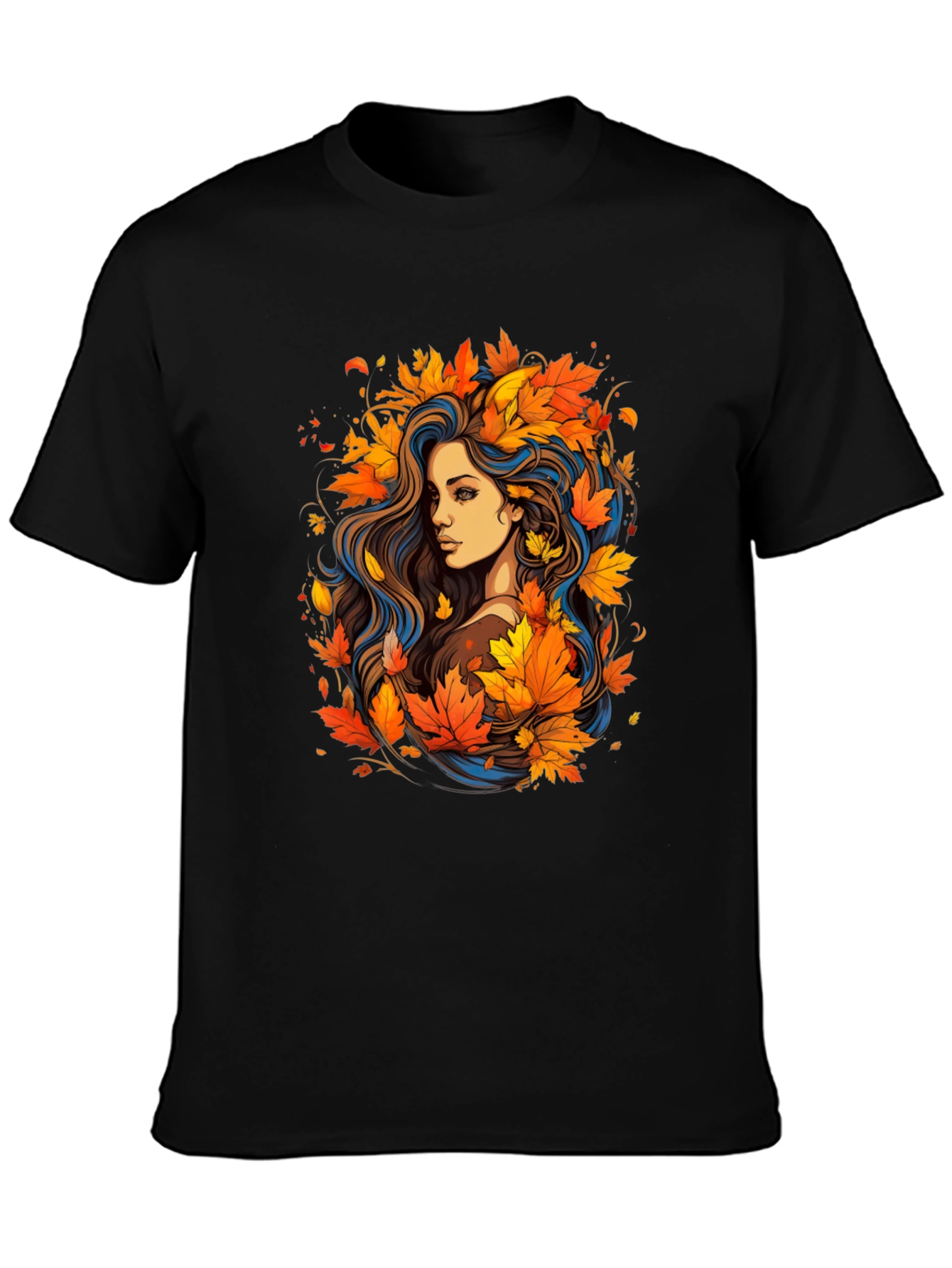 Autumn Beauty Tee - Woman with Fall Leaves Design